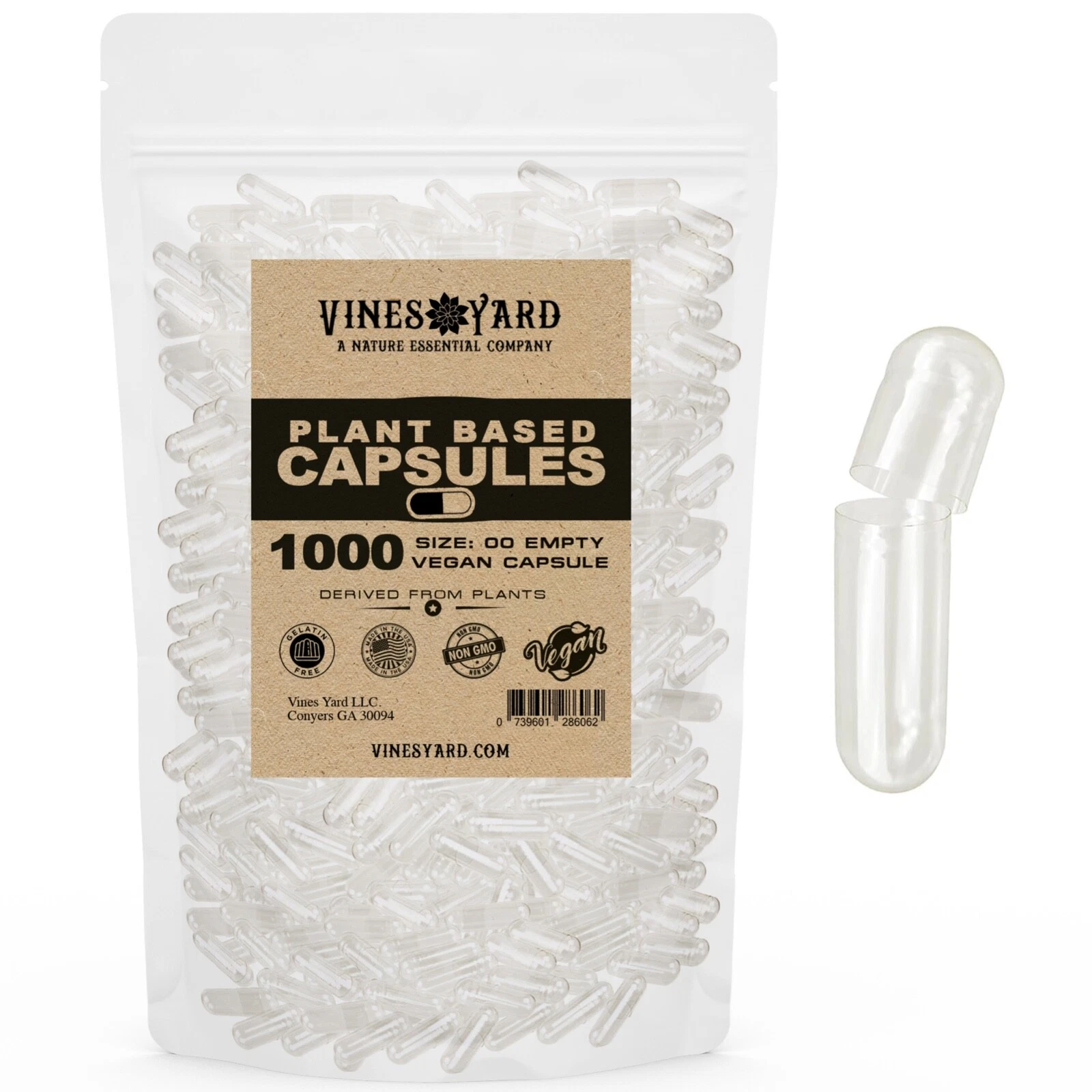 Plant Based Empty Capsules, Size 00, (1000 or 5000 Count), Vegan