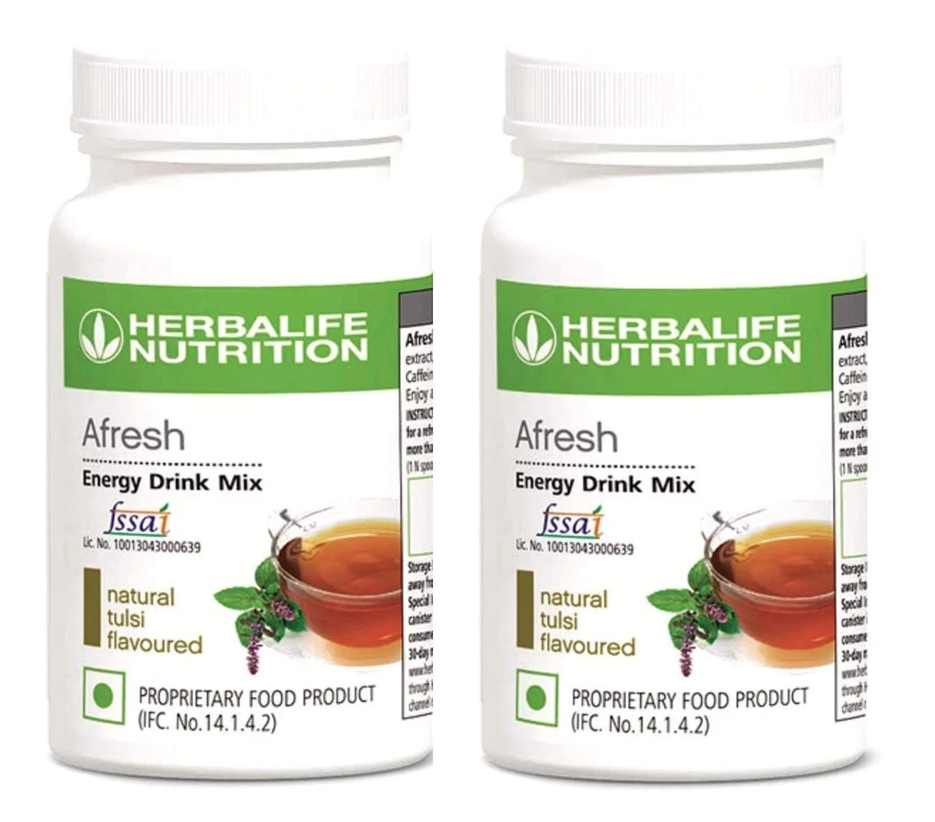 2 x Herbalife Afresh Energy Drink Mix Natural Tulsi Flavor 50g Each