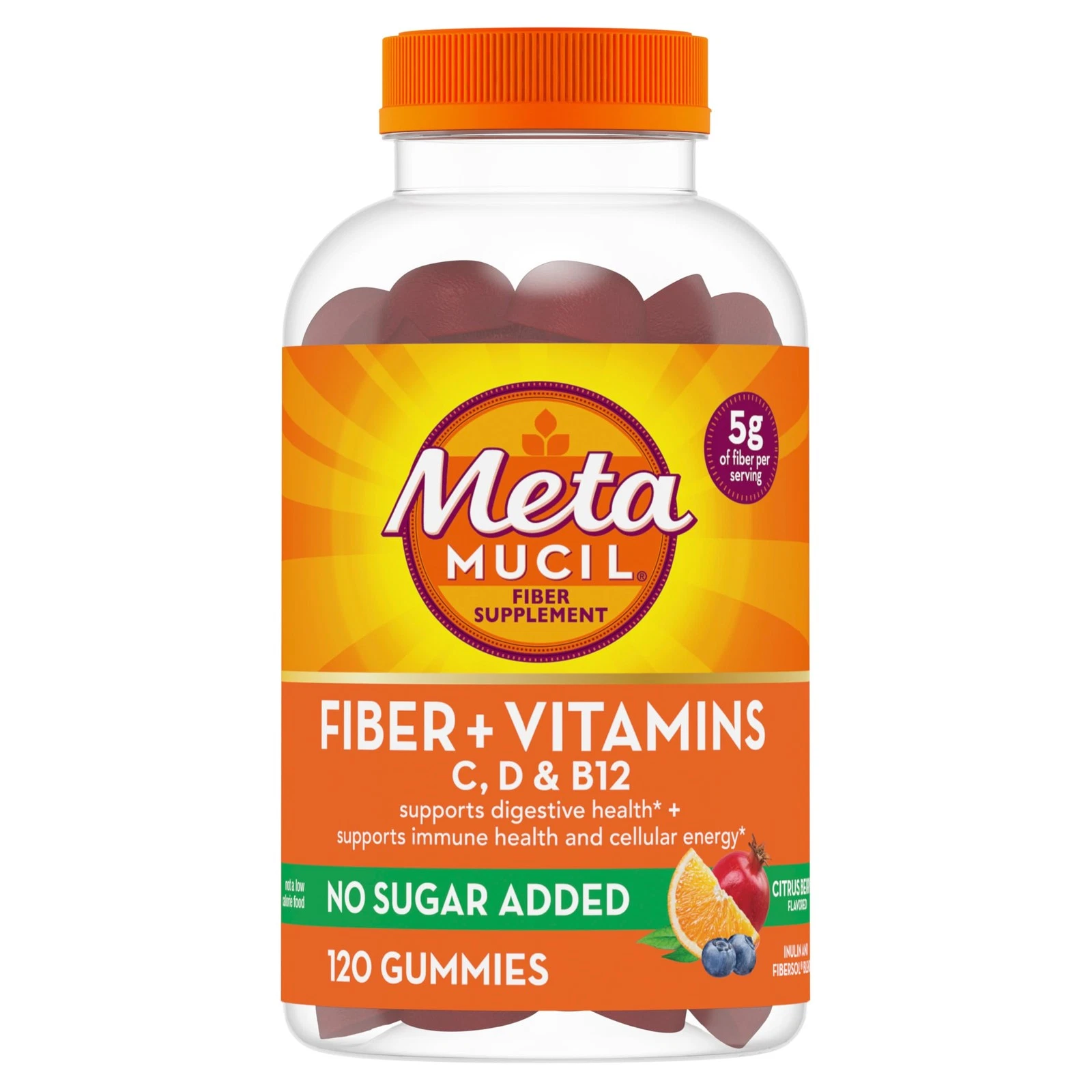 Fiber Gummies for Adults with Vitamins C, D, B12 for Metabolism, No Sugar Add...