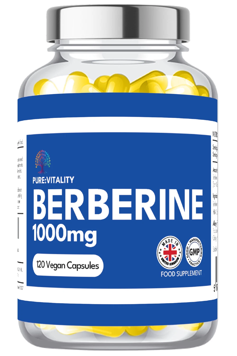 Pure:Vitality Berberine | 1000mg per capsule | 120 Vegan Capsules | UK GMP HACCP