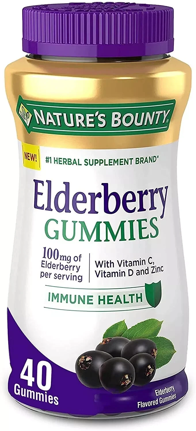 Nature's Bounty Elderberry Gummies 100 mg Vit C D & Zinc 40 count Exp 07/25