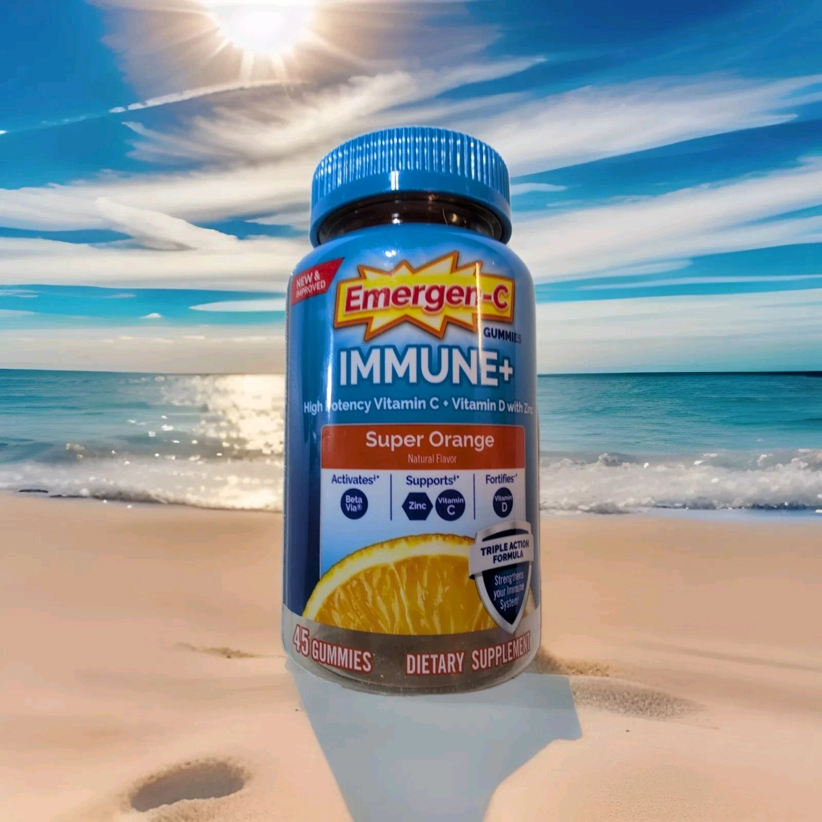 Emergen-C Immune Plus Vitamin C + D with Zinc Super Orange 45 Gummies 04/2026+