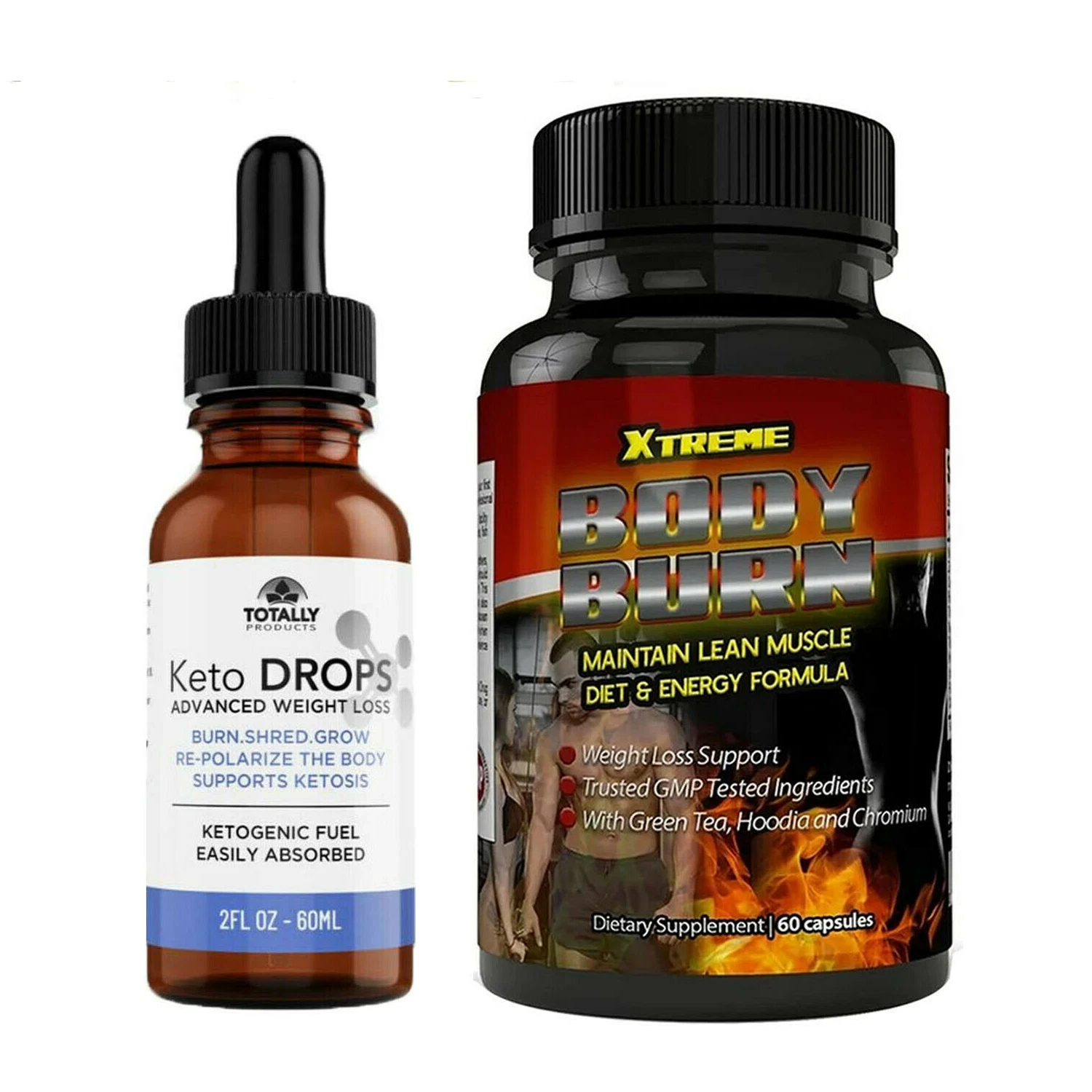 Xtreme Body Burn Lean Muscle Diet Energy Capsules & Weight Loss Keto Drops 60ML