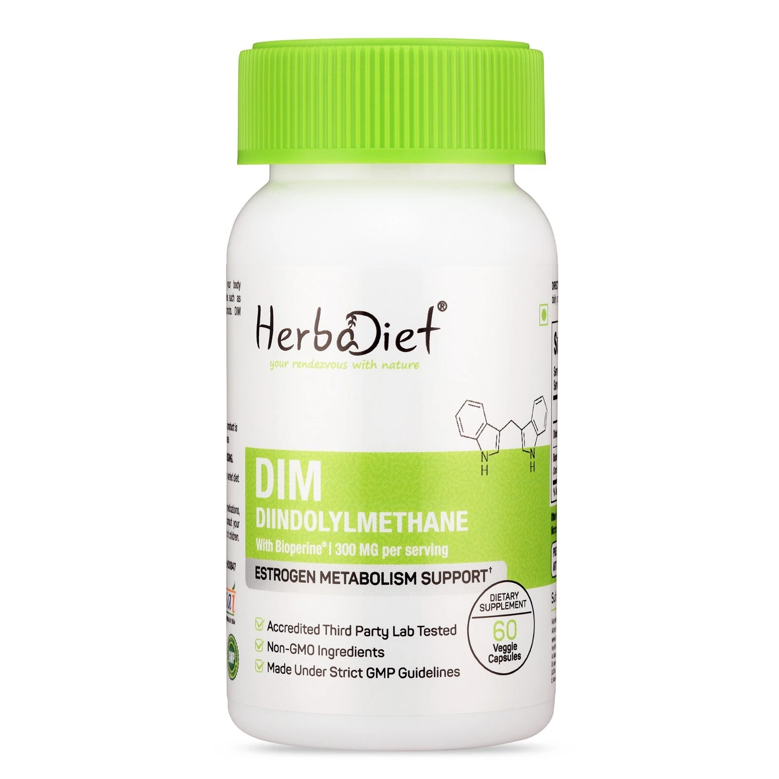 DIM Supplement Capsules Diindolylmethane 300mg with Bioperine Vegan