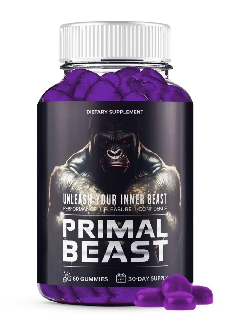 ( 1 BOTTLE) Primal Beast Gummies - Vegan, Support Male Enhancement- 60 GUMMIES