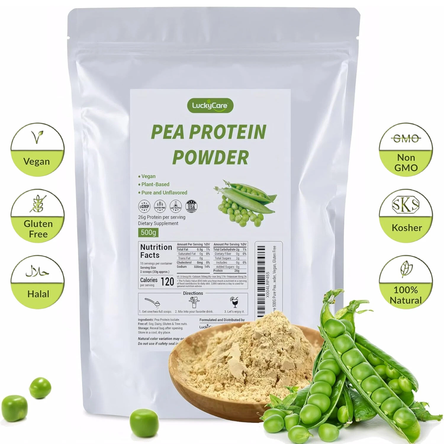 100% Organic Pea Protein Powder Vegan Formula Supports Muscles 26g Per Serving