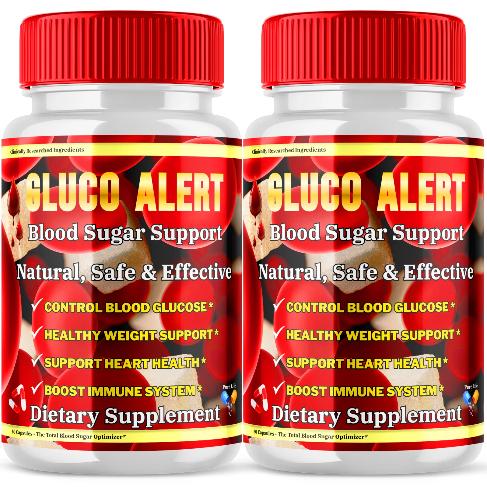 (2 Pack) Gluco Alert Blood Sugar Support Capsules Advanced Pills (120 Capsules)
