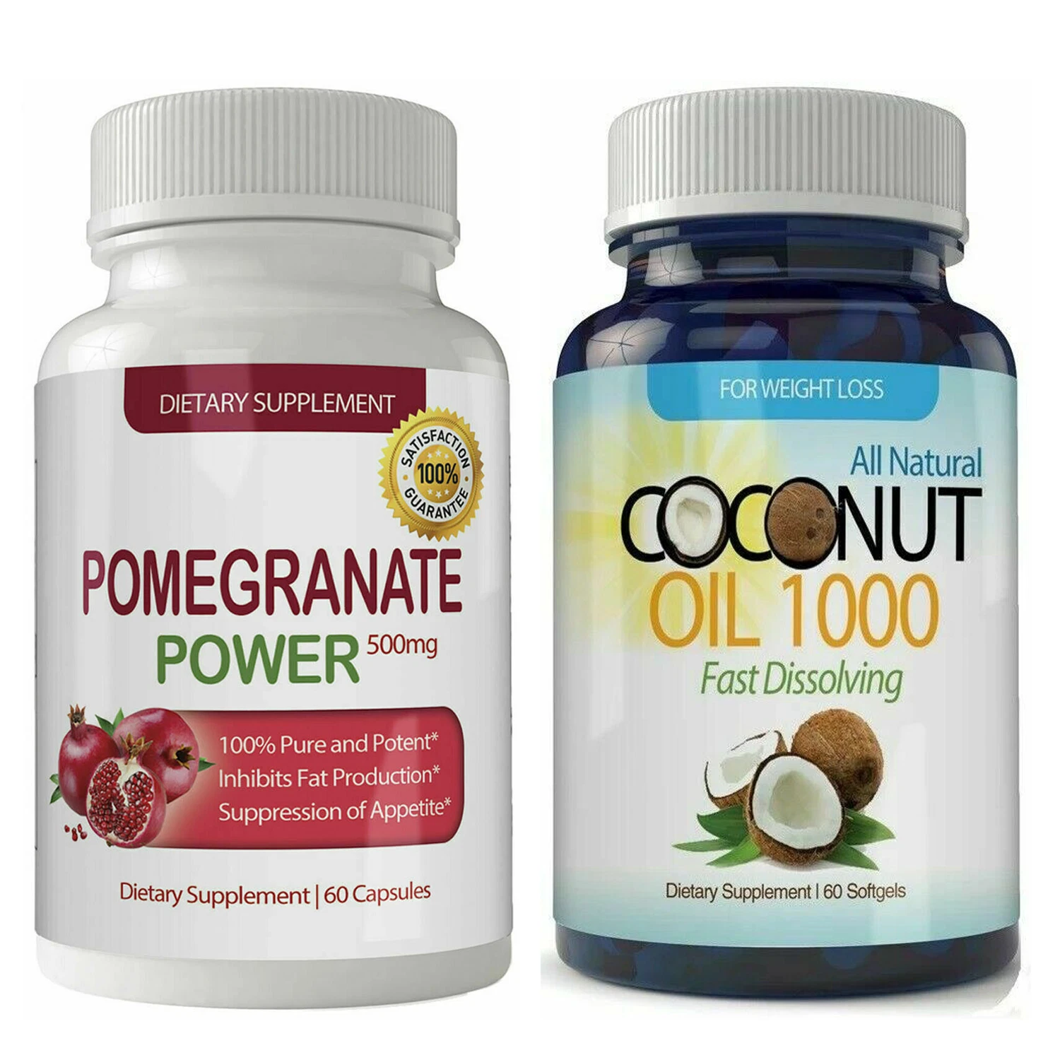 Natural Coconut Oil Weight Loss Softgel & Pomegranate Antioxidant Capsules Combo
