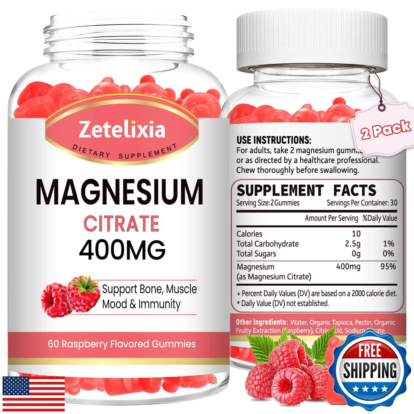 Magnesium Citrate Gummies, High Absorption Magnesium Gummies for Adults, Musc