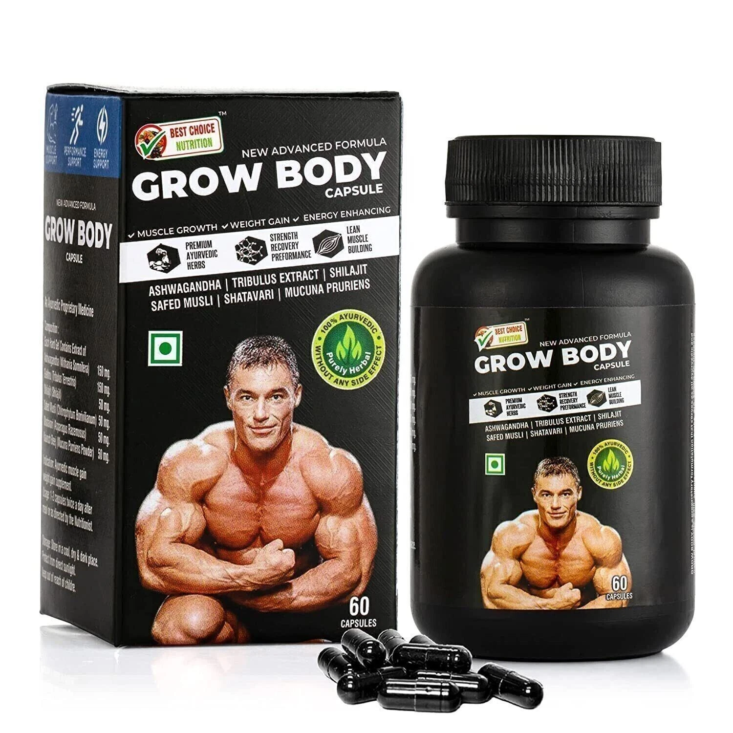BODY GROW Fast Weight Gain Pills Muscle Gainer WEGHT GAIN 60 CAPSULES MEN