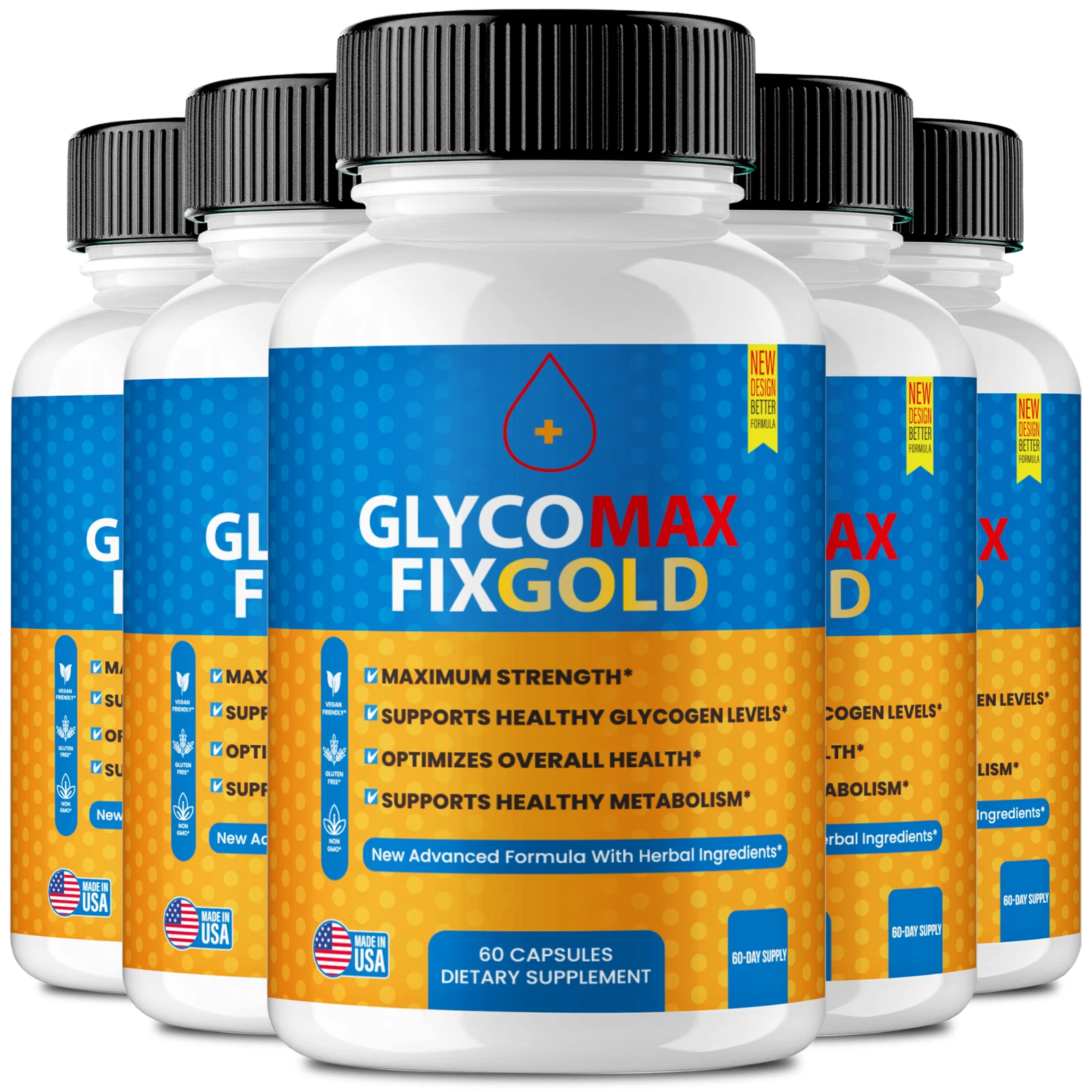 (5 Pack) Glyco Max Fix Gold Capsules, GlycoMaxFix Blood Formula Support Pills