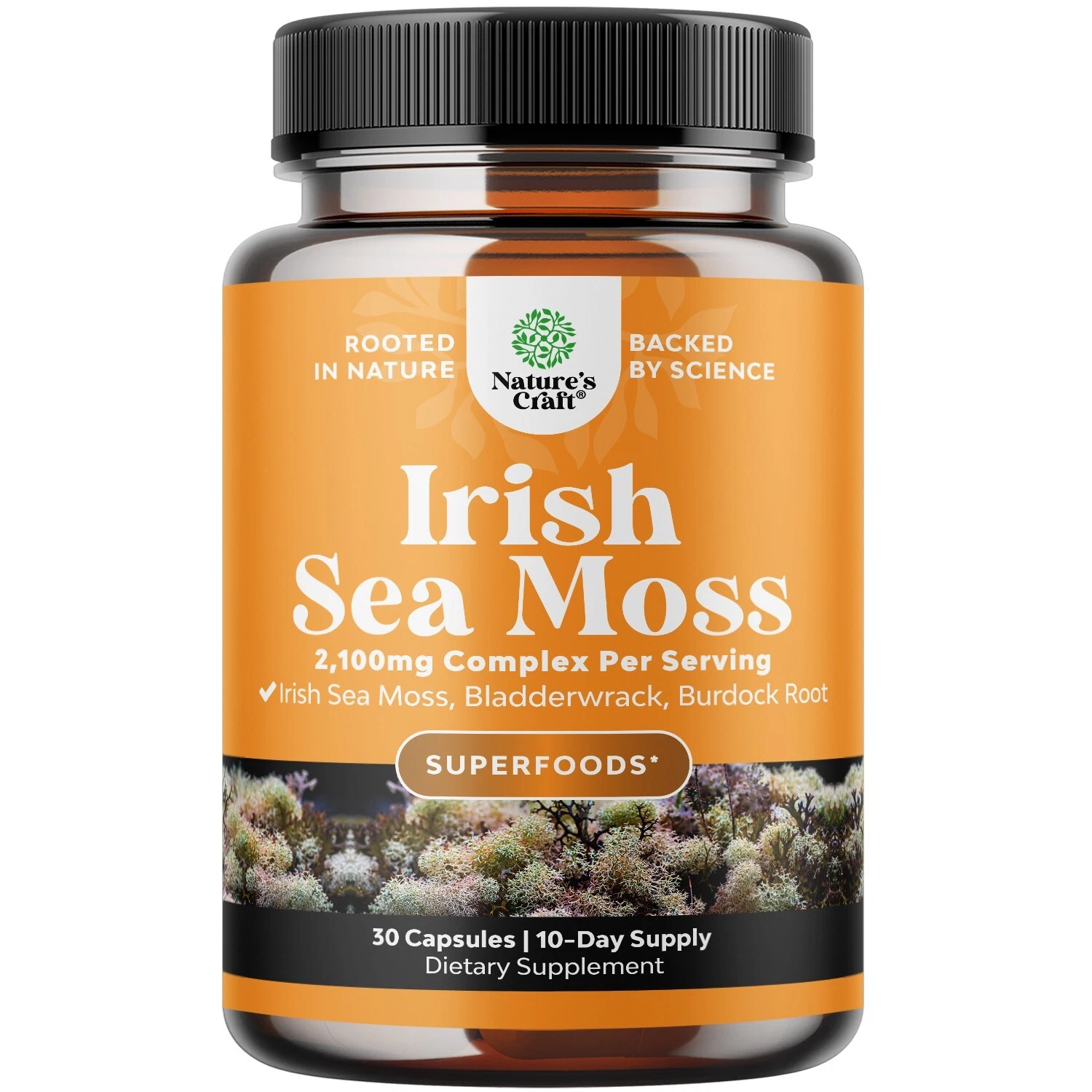 Organic Irish Sea Moss Capsules - with Bladderwrack and Burdock Root 30ct