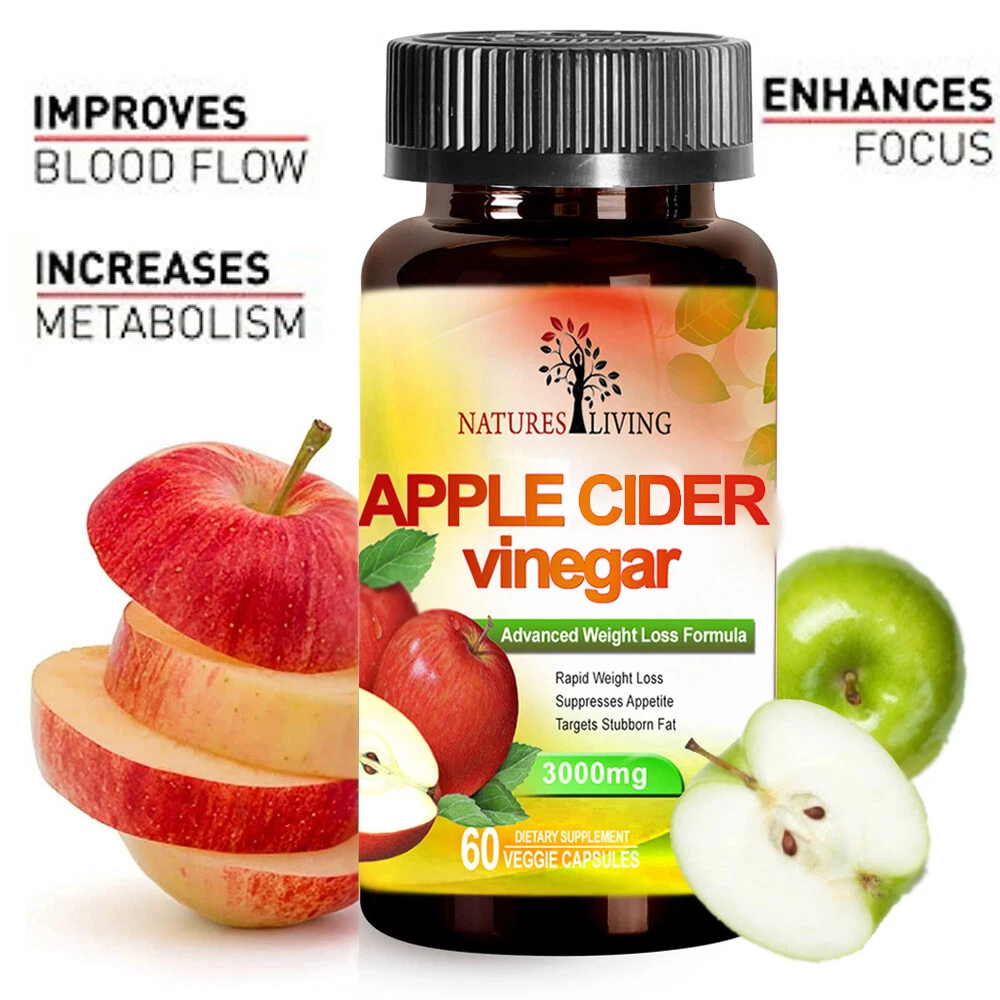 APPLE CIDER VINEGAR 3000 (60 Pills) for Weight Loss & Cleanse, Energy Boost