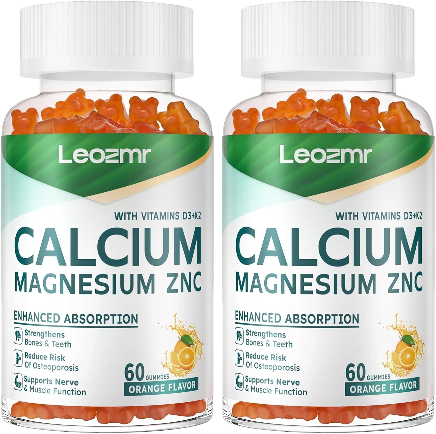 Calcium Magnesium Zinc Gummies with Vitamin D3 & K2 - High Potency Enhanced A...