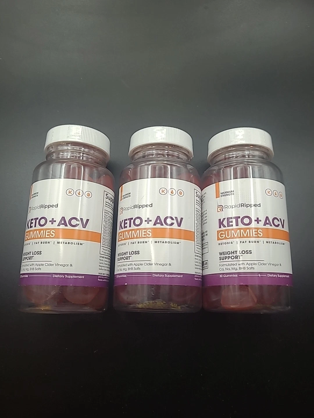 3 X Rapid Ripped KETO+ACV Weight LOSS SUPPORT Gummies 90 Gummies - 3 Bottle Lot