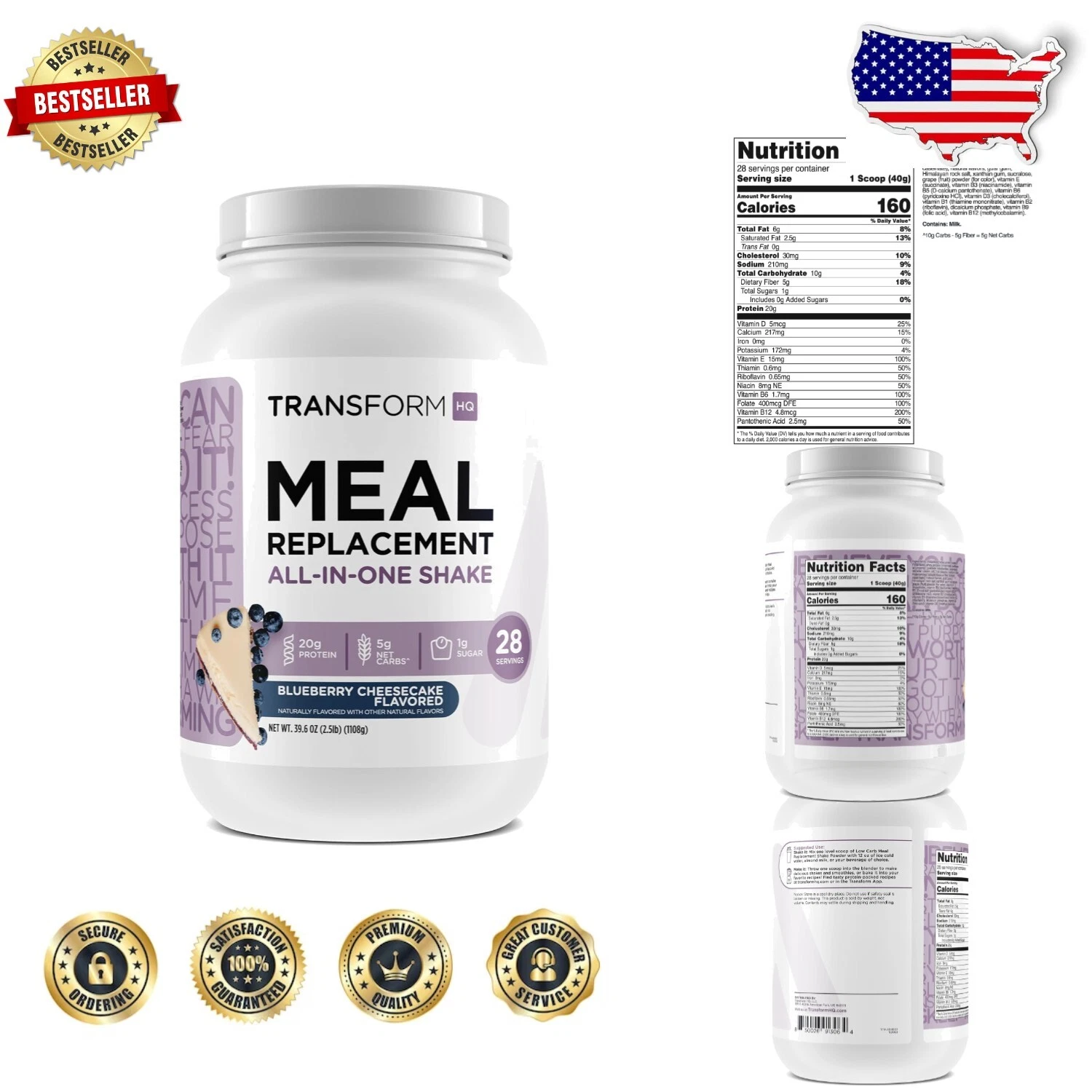 28 Servings Blueberry Cheesecake Meal Replacement Shake - Gluten Free & Non-GMO