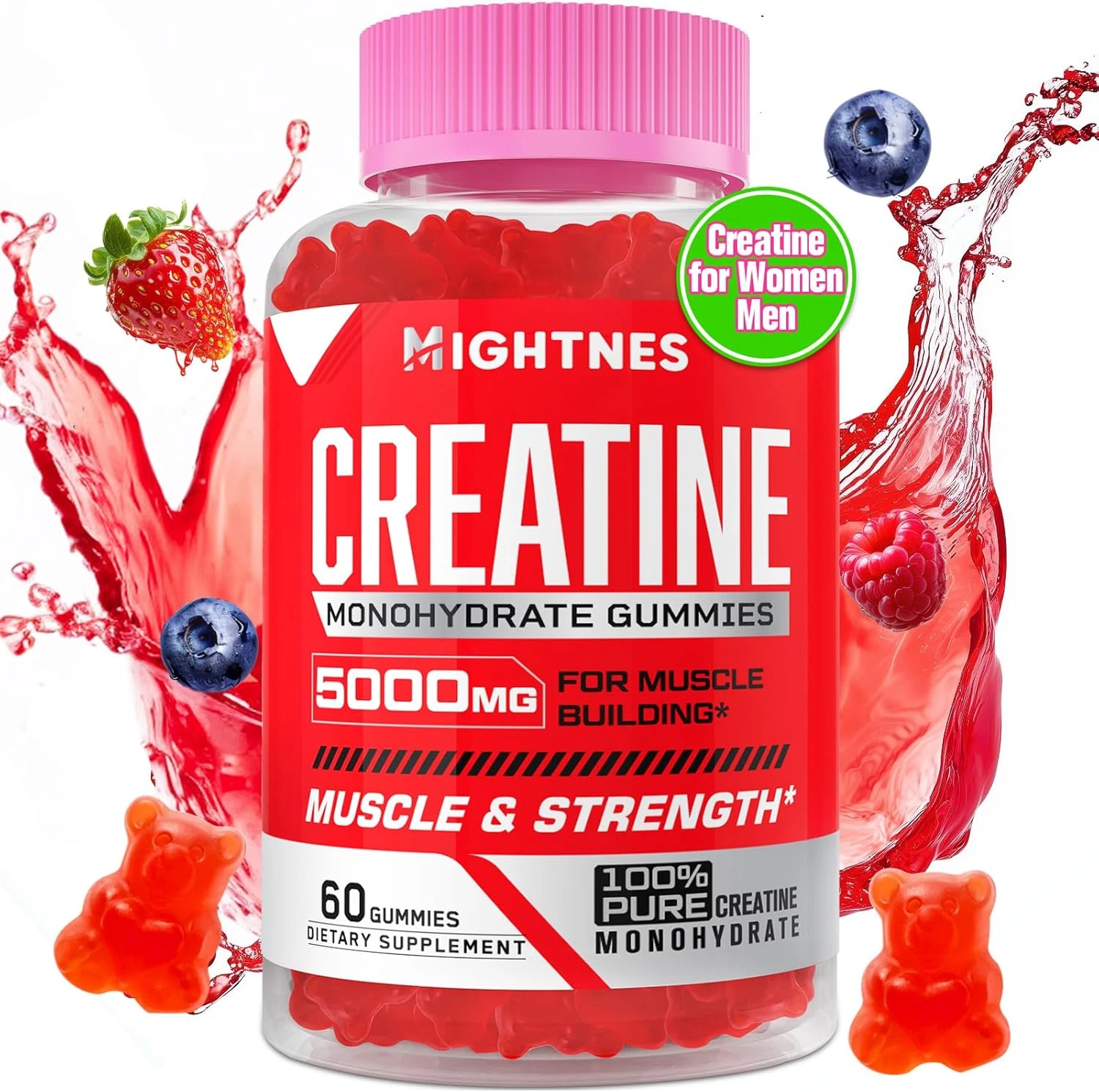Creatine Monohydrate Gummies for Men & Women - 5000mg Creatine Pre-Workout Gu..