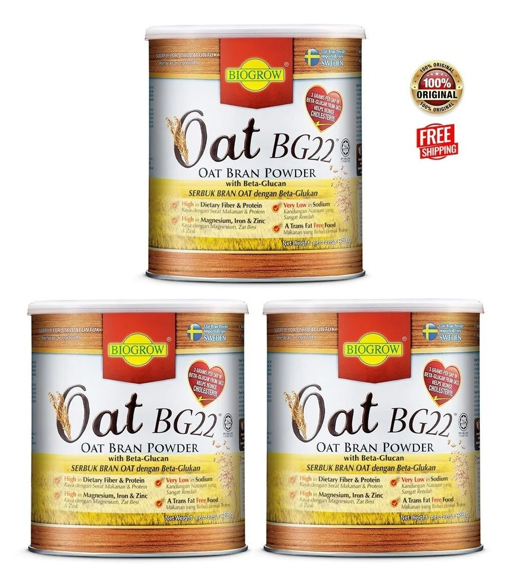 Biogrow Bg22 Oat Beta Glucan Powder 480G X 3 Tins , Lowers Cholesterol Naturally