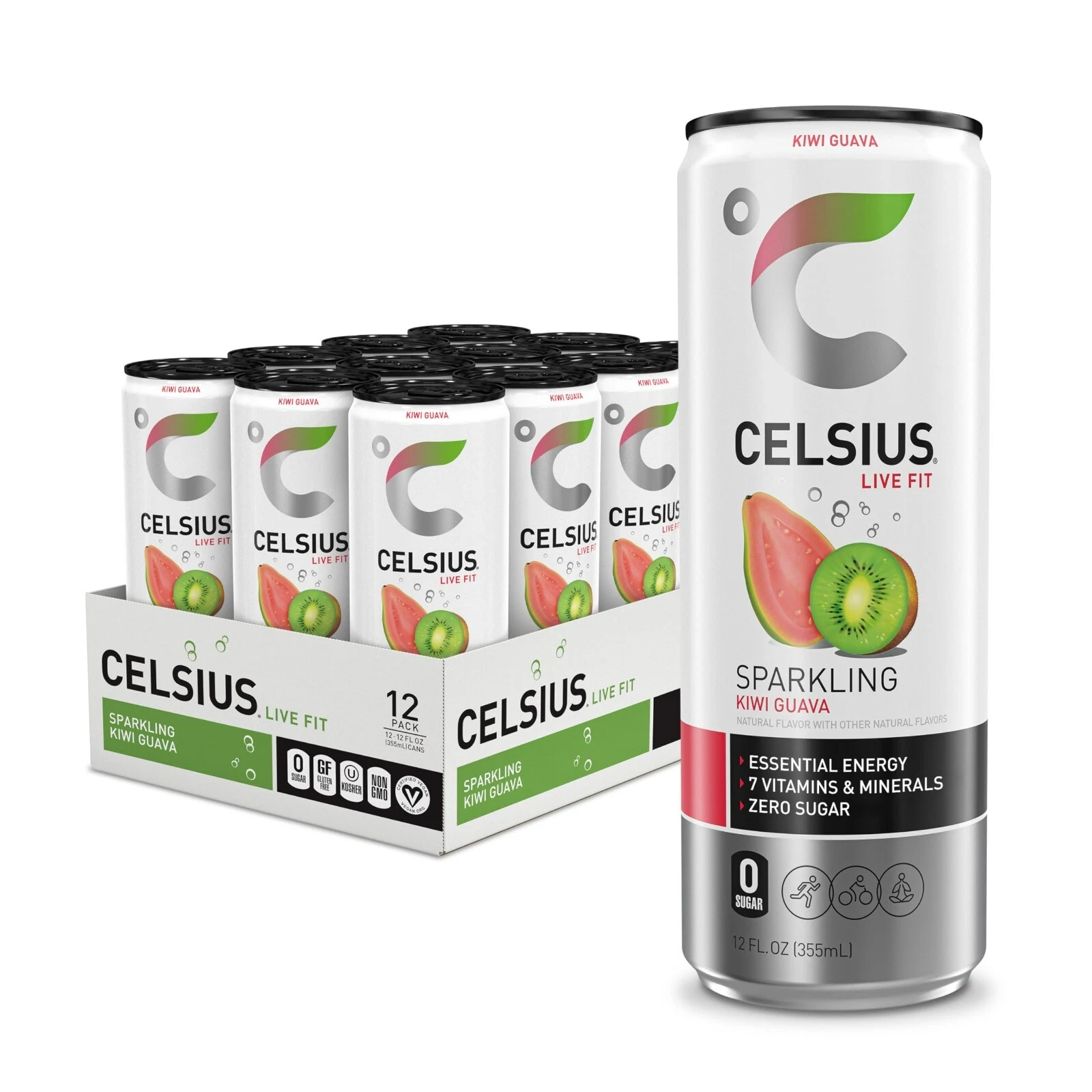 CELSIUS Sparkling Kiwi Guava, Functional Essential Energy Drink Pack of 12