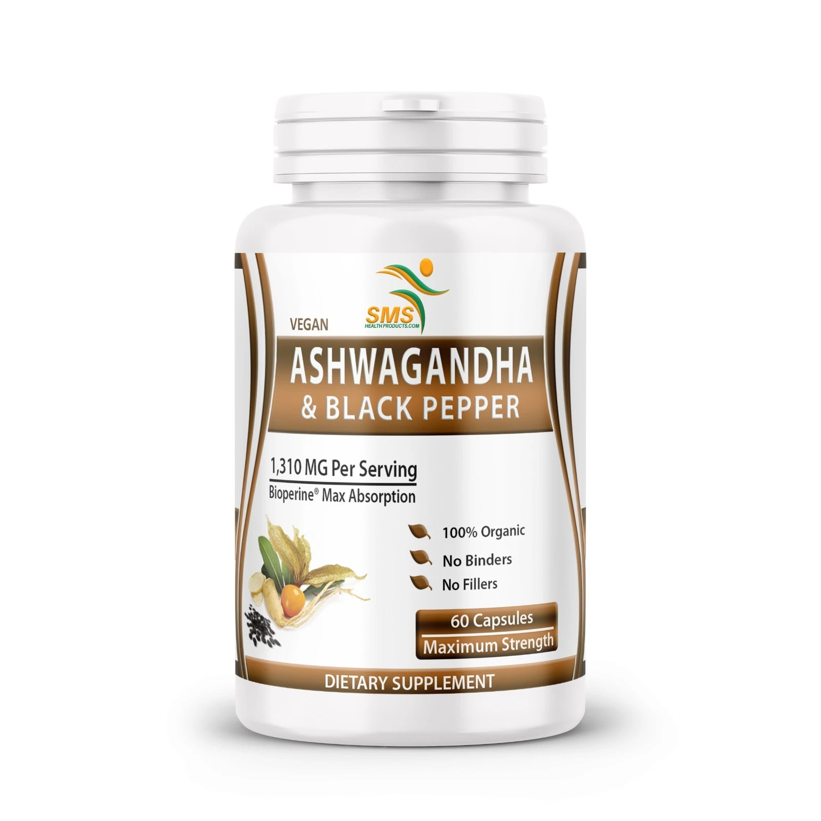 Ashwagandha Capsules 1300mg Serving Capsules W/Black Pepper Root Powder Organic