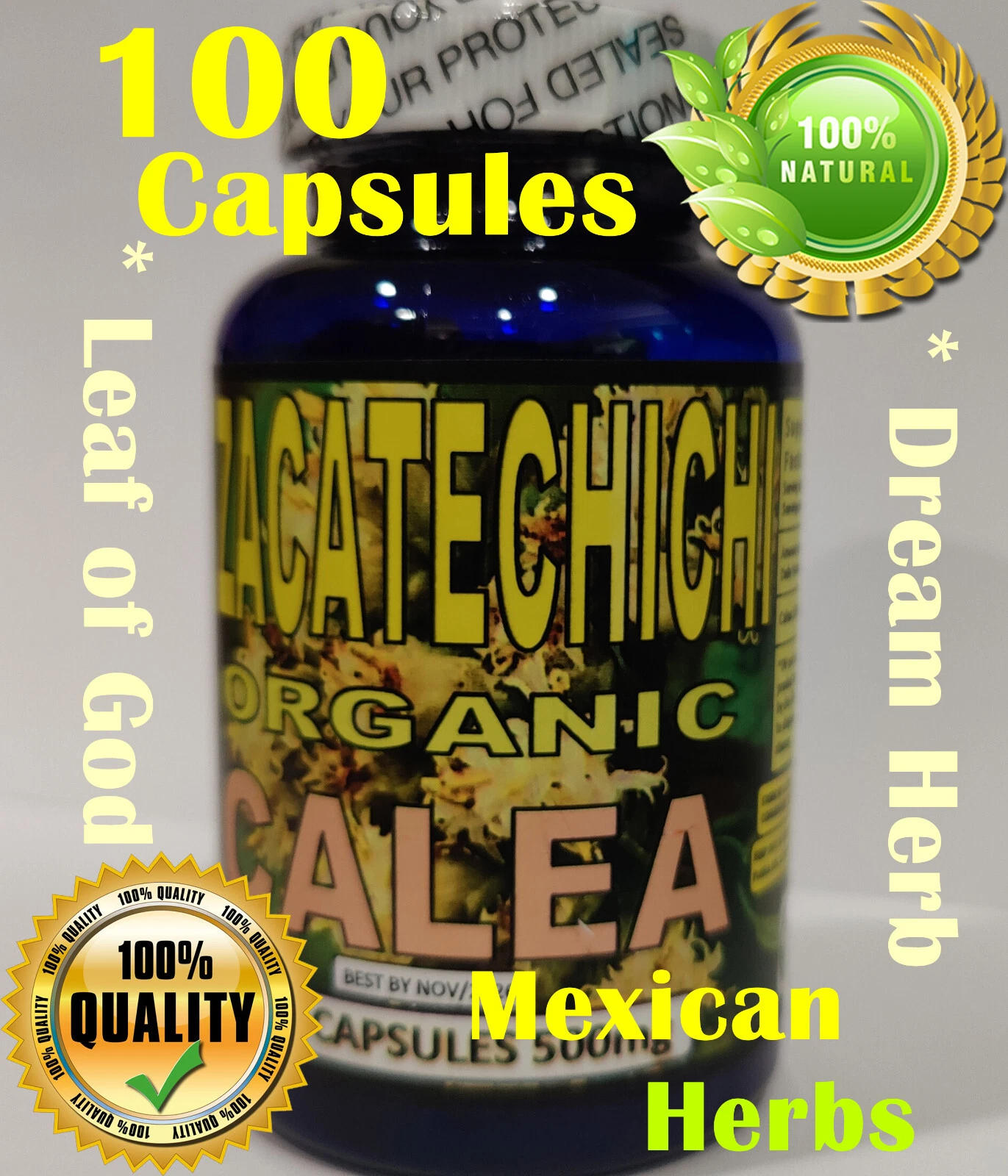 Calea Zacatechichi Mexican Dream Herb Hieba de Los suenos Leaf of God 100 Caps
