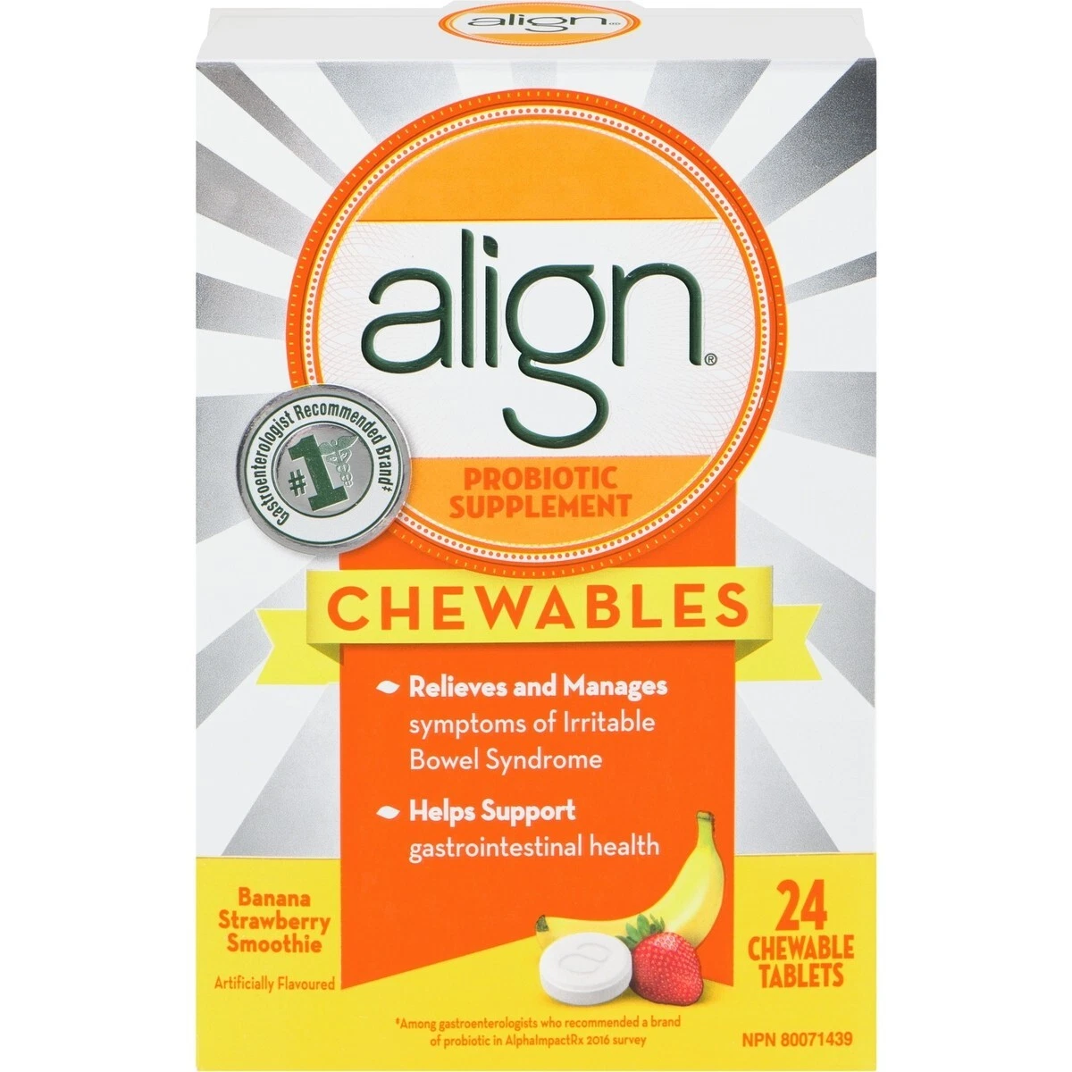 Align Probiotic Chewables Daily Supplement Digestive 24 Chewable Tablets NEW