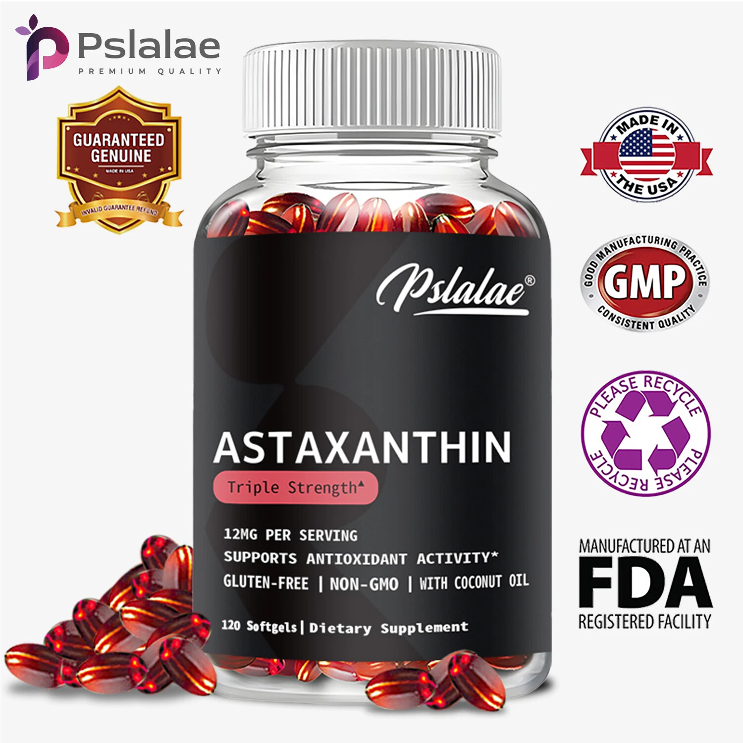 Astaxanthin 12mg - Anti-aging, Anti-wrinkle, Helps Cardiovascular Health
