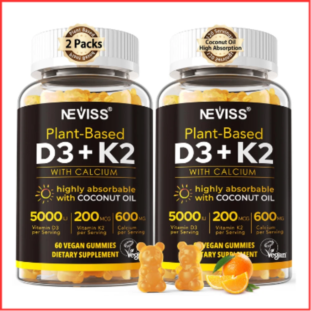 VITAMIN D3 K2 Calcium Gummies for Bones Muscle Teeth Immune 60ct 2 Pack NEVISS