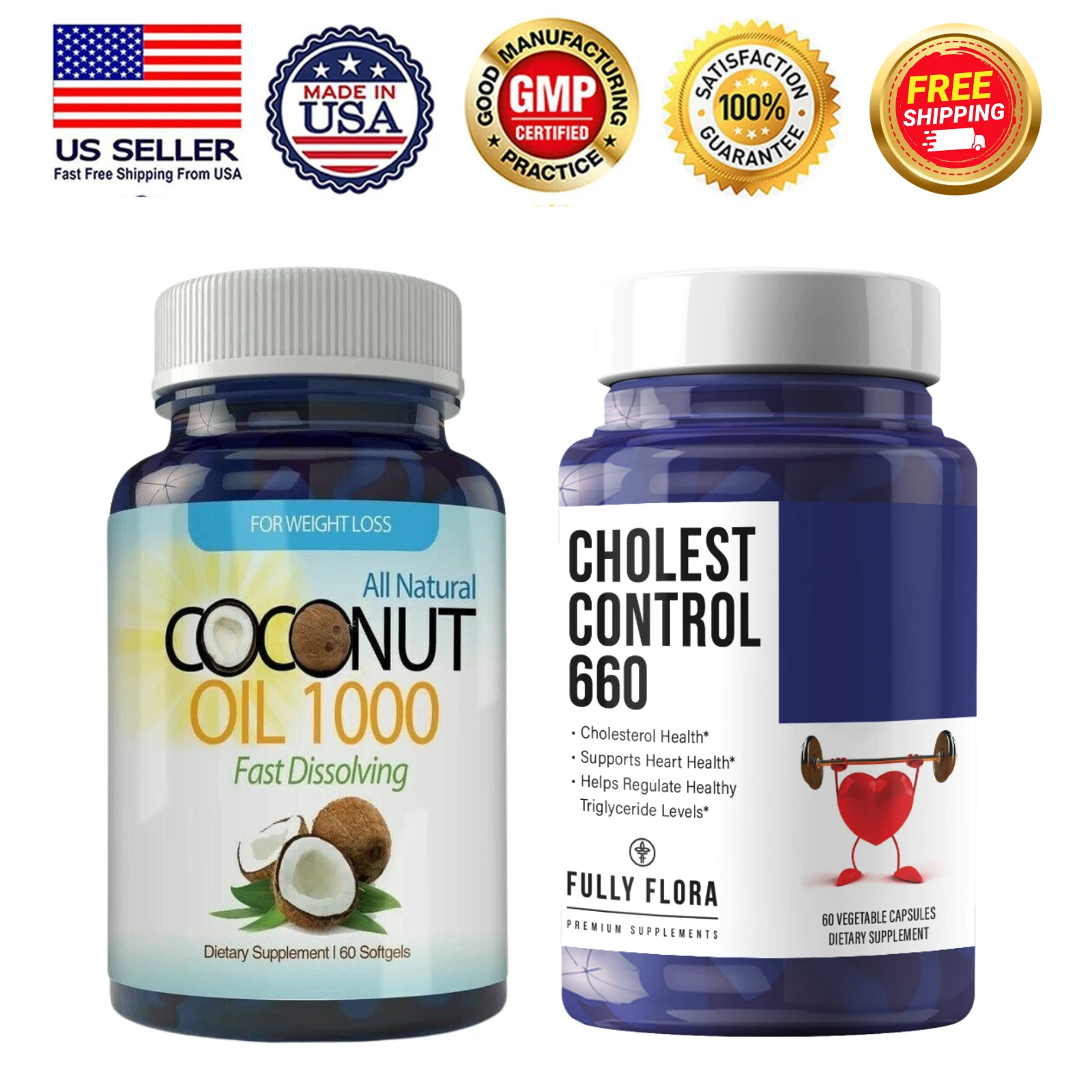 Pure Coconut Oil Weight Loss Pills & Cholesterol Control Heart Health Supplement