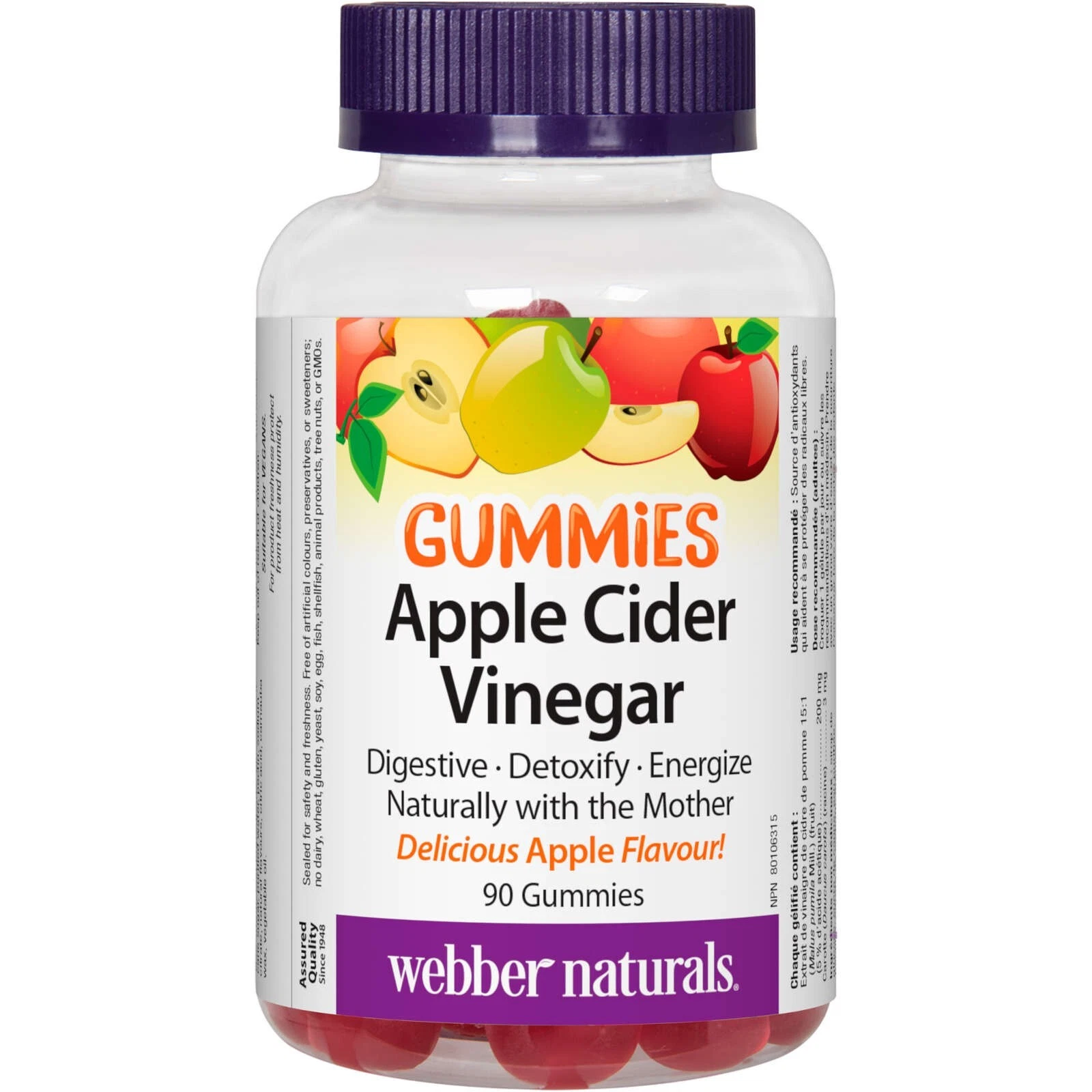 Webber Naturals Apple Cider Vinegar Gummy Digestive Detoxify Energy 90 pcs NEW