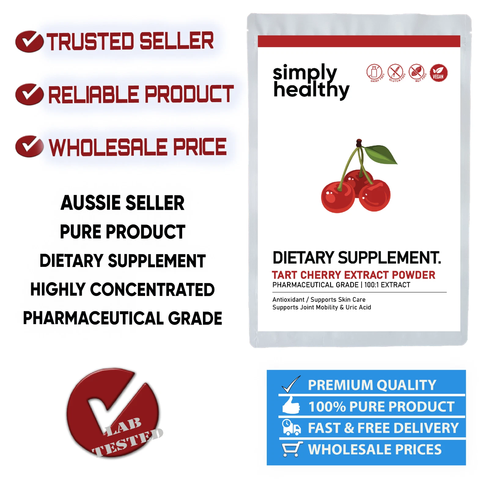 Tart Cherry Extract Powder 100:1, Pharmaceutical Grade (Prunus Avium Fruit) 1kg