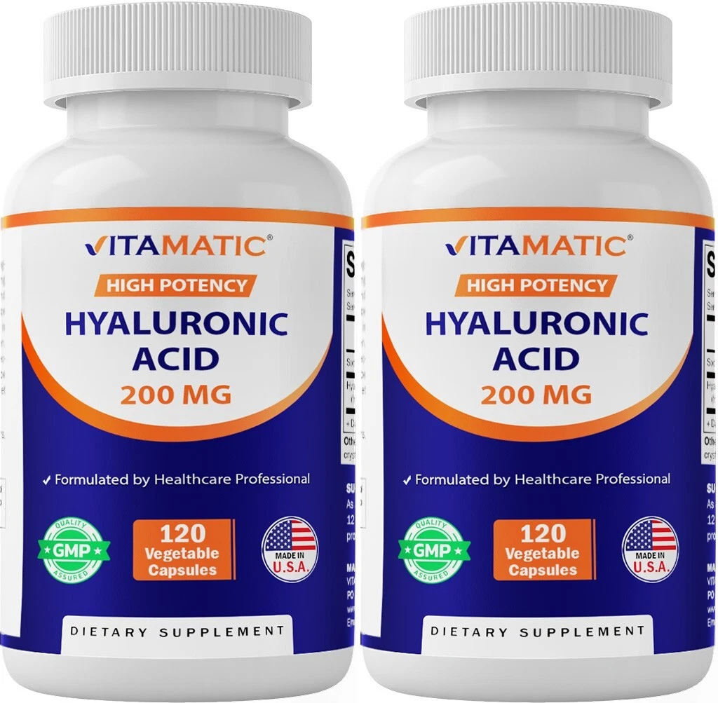 2 Pack - Vitamatic Hyaluronic Acid Supplements 200mg -240 capsules Healthy Skin