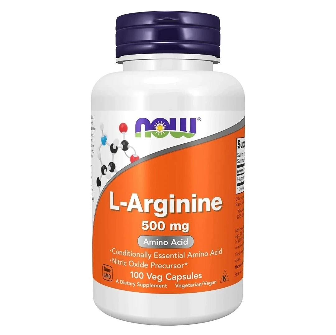 NOW FOODS L-Arginine 500 mg Amino Acid - 100 Veg Capsules EXP 01/2026