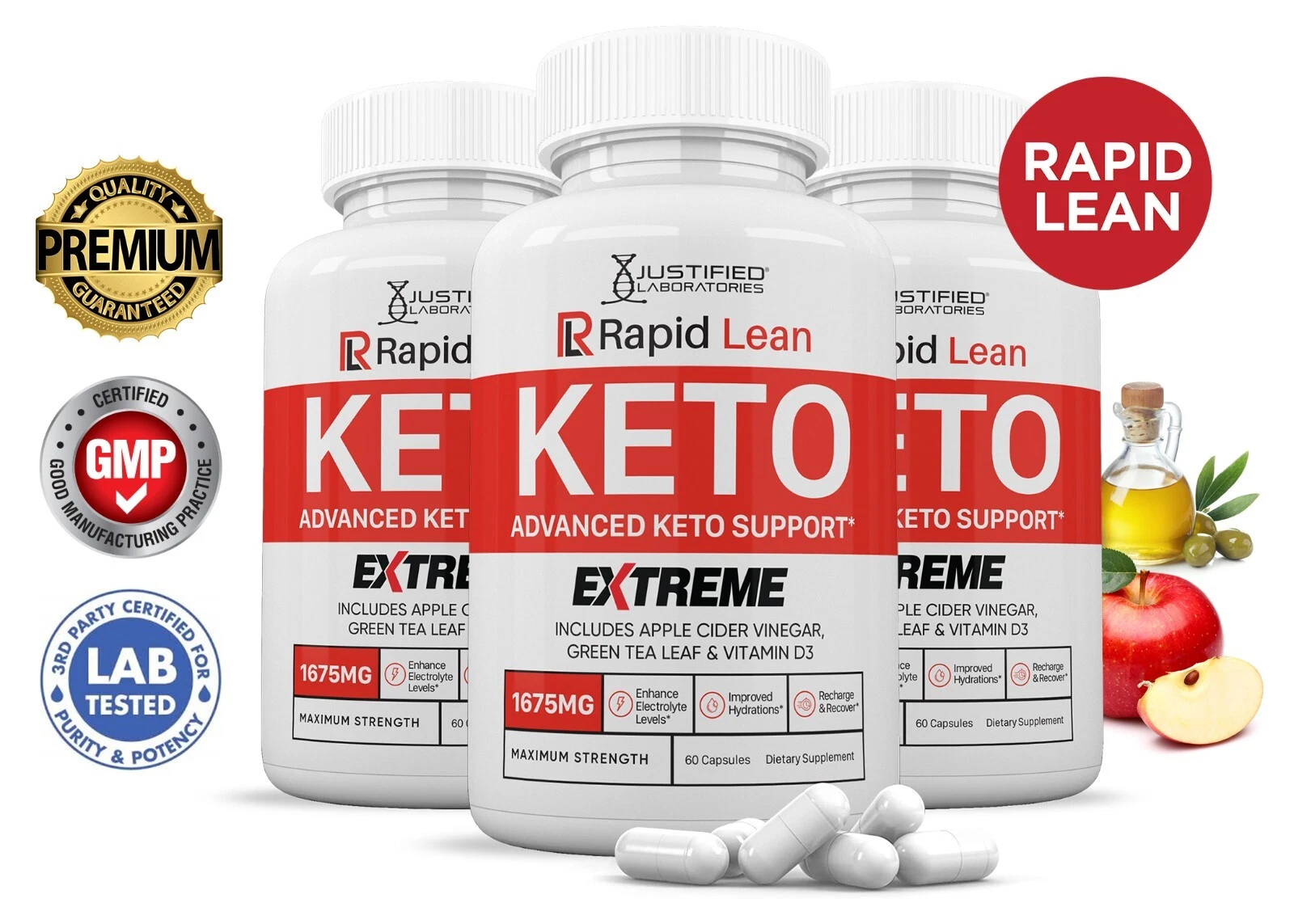 Rapid Lean Keto ACV Extreme Pills 1675 MG Stronger Thn Gummys Keto Support 3 Pk