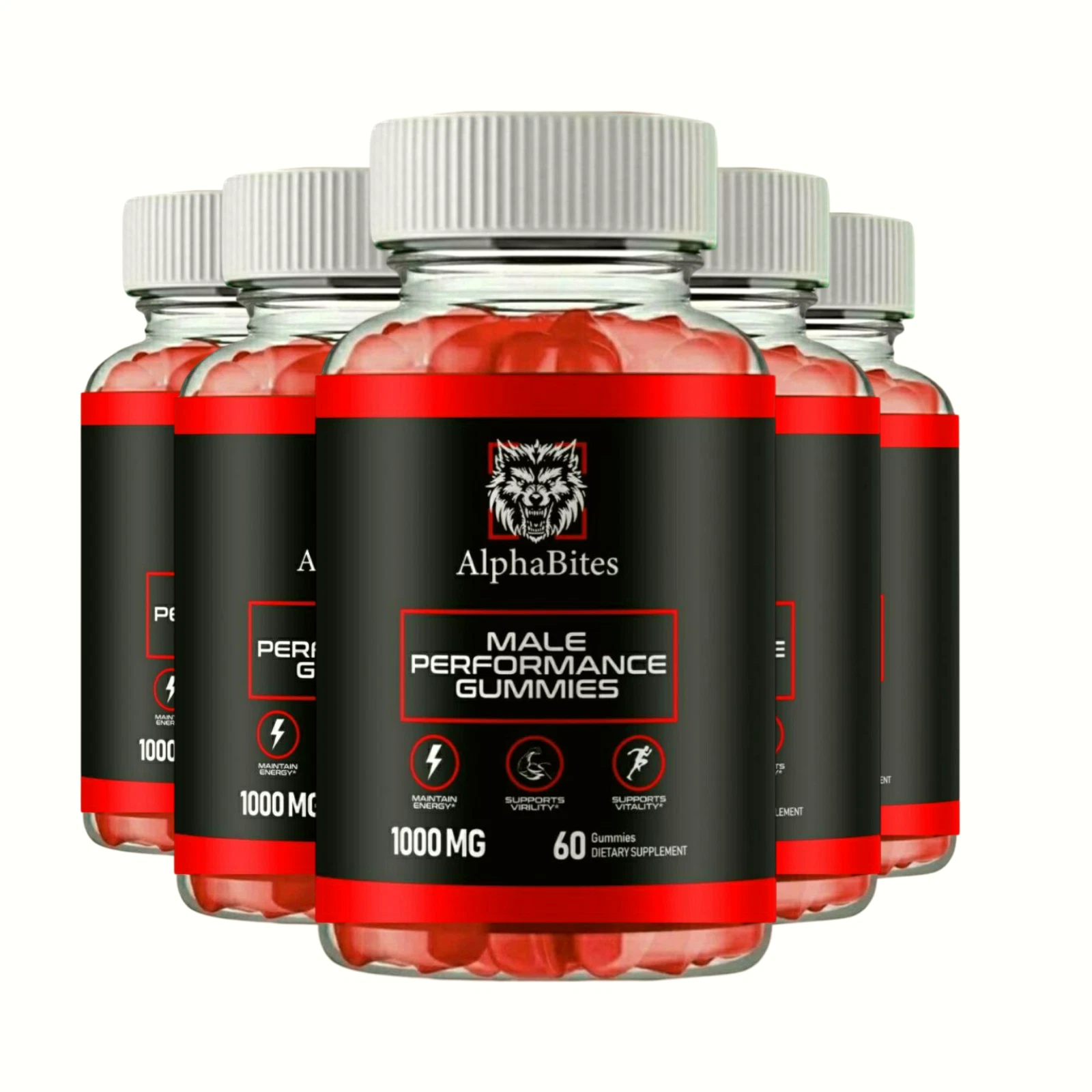 5-Pack AlphaBites Male Gummies - Alpha Bites Natural Support For Men-300 Gummies