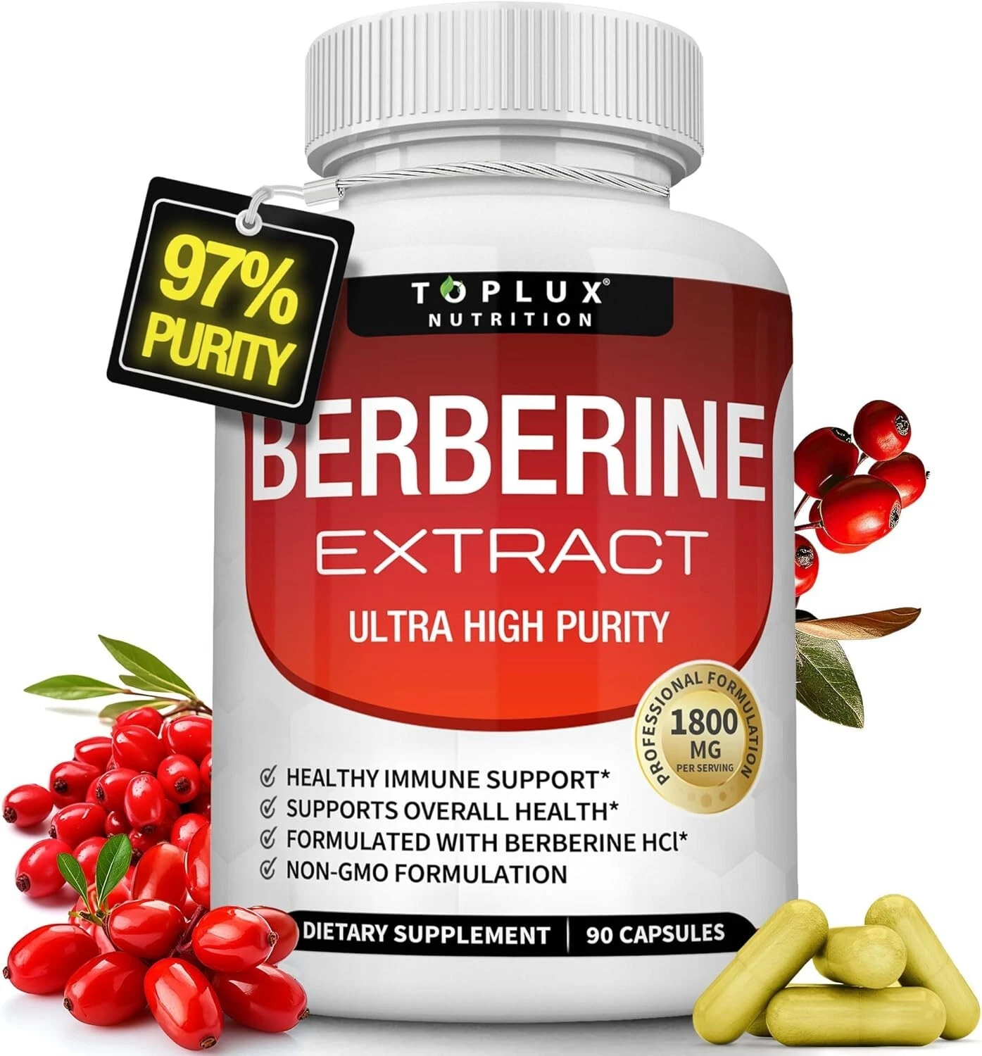 Berberine Supplement 1800mg - Berberine HCL 97% Tested Ultra High Purity Premium