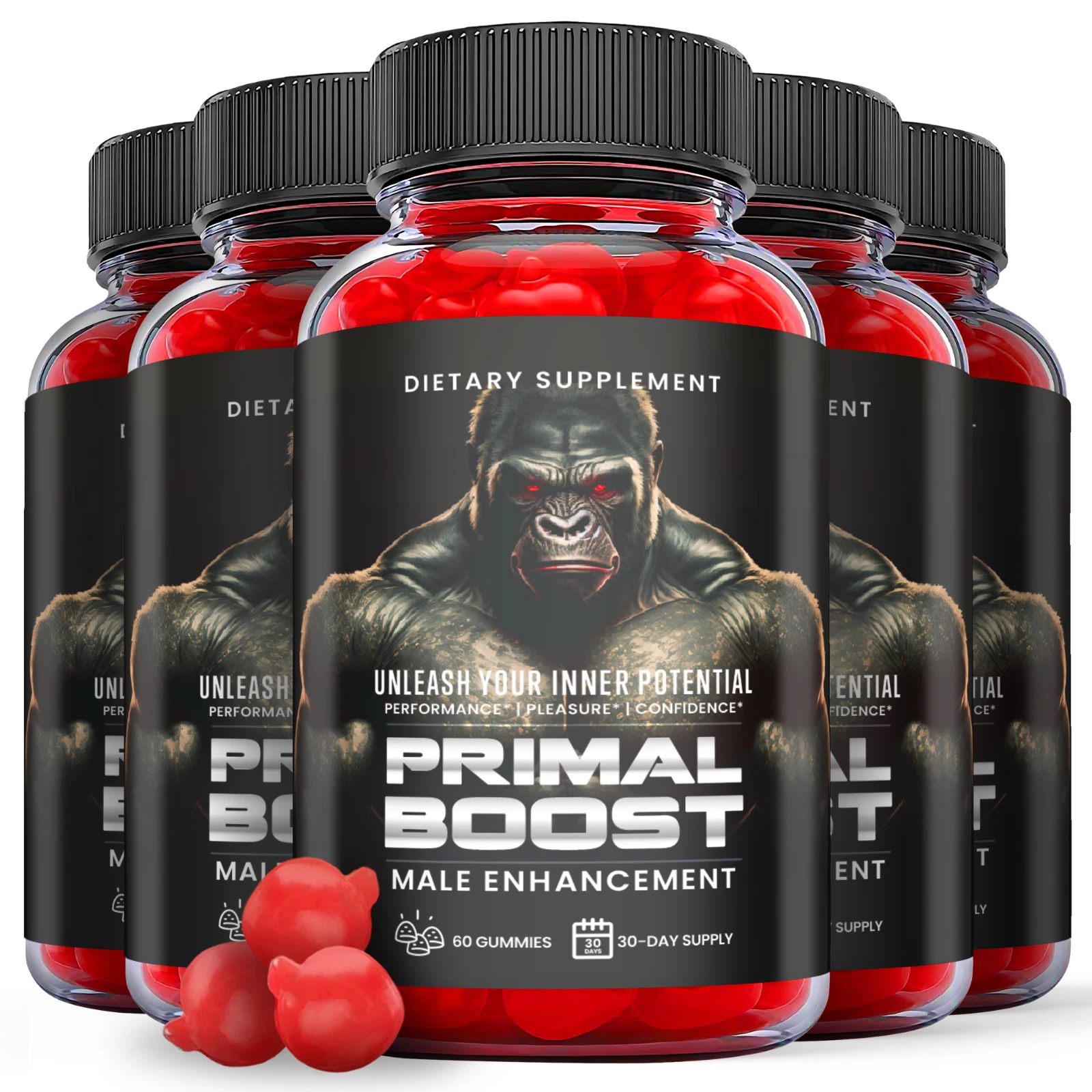 5 Pack - Primal Boost Gummies - Vegan, Support Male Enhancement - 300 Gummies