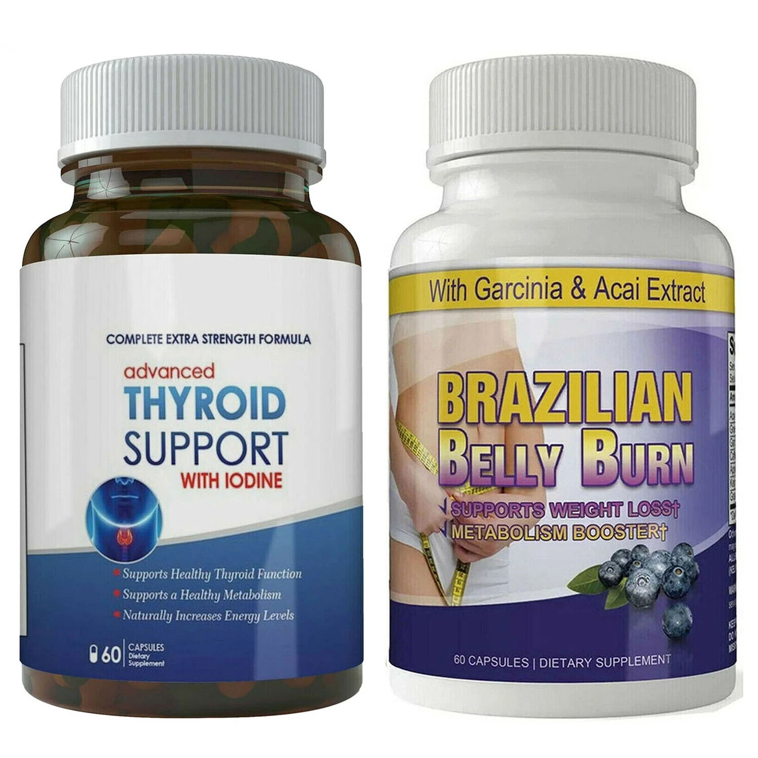 Thyroid Support with Iodine Caps Brazilian Belly Burn Weight Loss Capsules 2 Pk