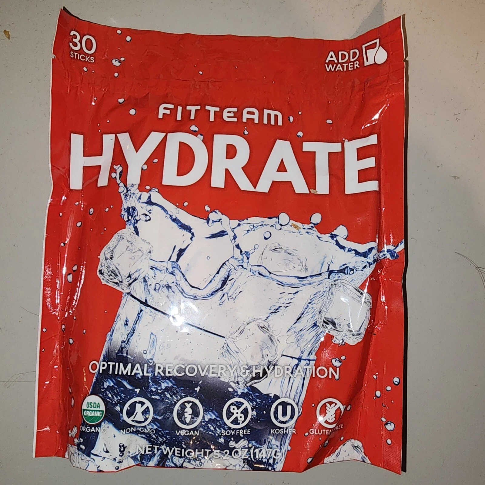 FitTeam Hydrate ~ Optimal Recovery & Hydration ~ 4 Individual Sticks ~ Sealed