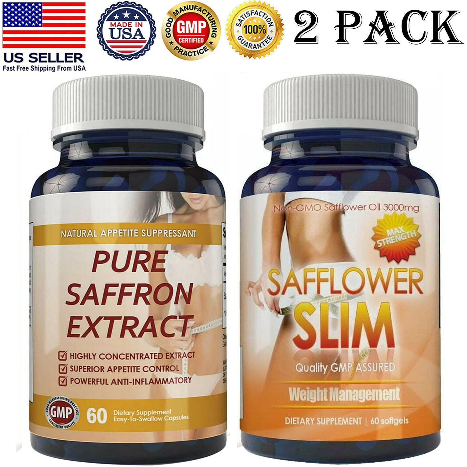 Pure Saffron Extract Caps Weight Loss Fat Burner CLA Safflower Oil Diet Softgels