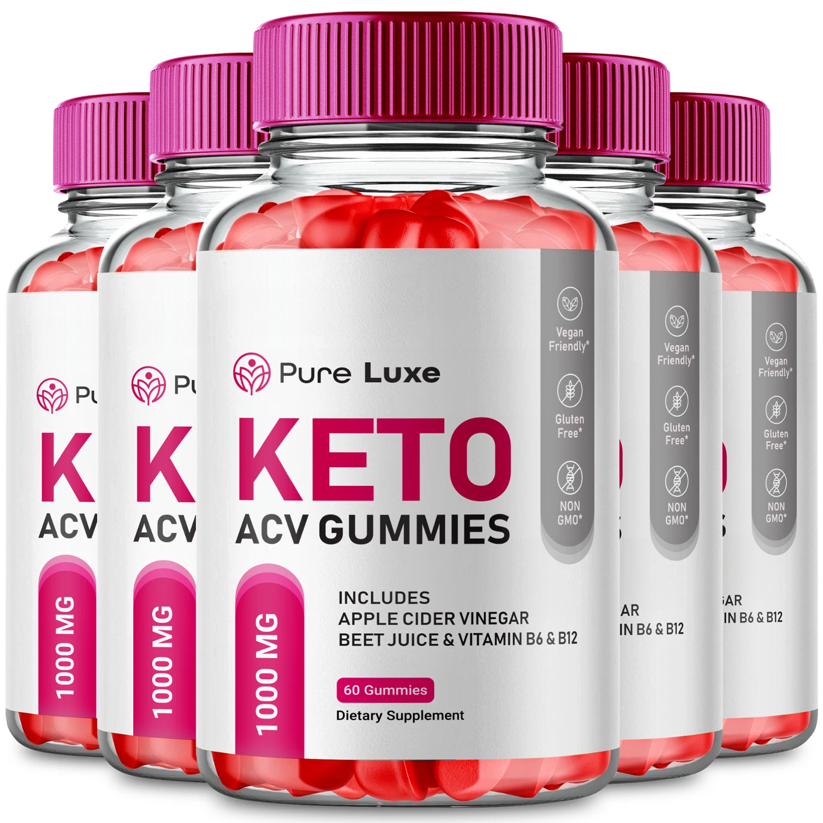 (5 csomag) Pure Luxe ACV gumik, Pure Luxe fogyás gumik (300 gumi)