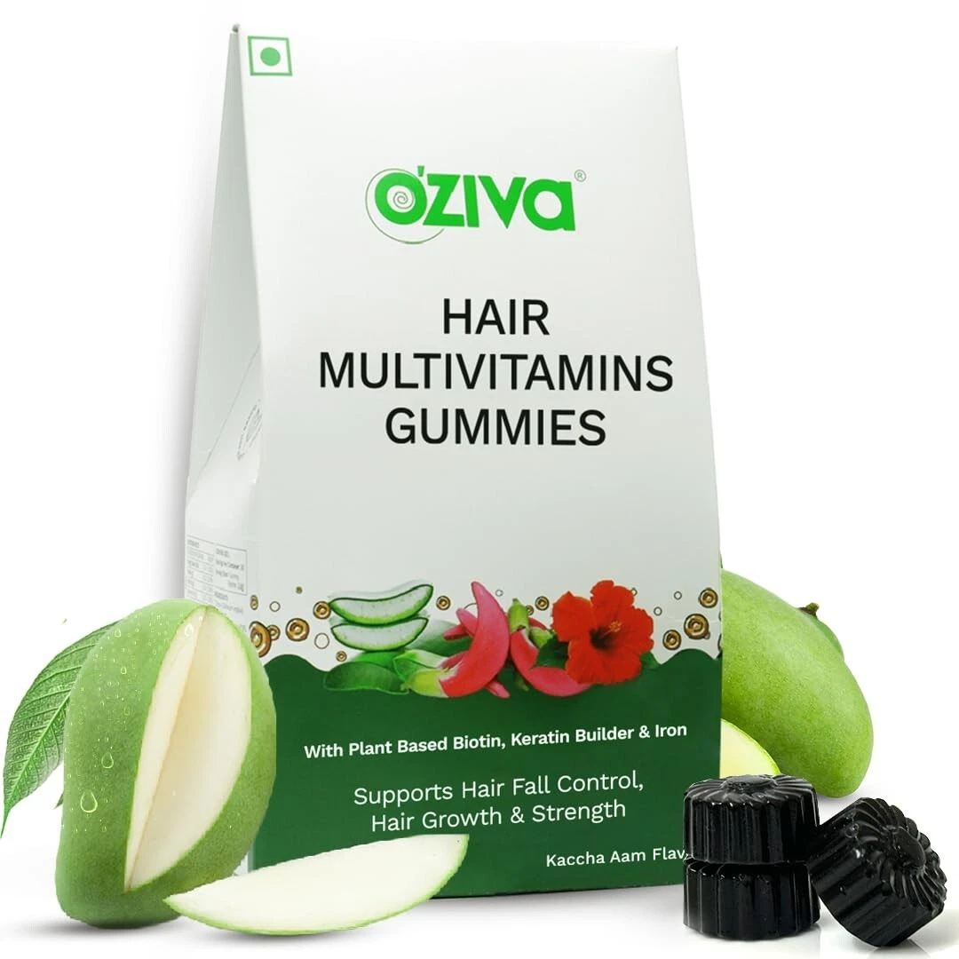 OZiva Biotin Hair Multivitamins Gummies For Stronger & Shinier Hair 60 Gummies