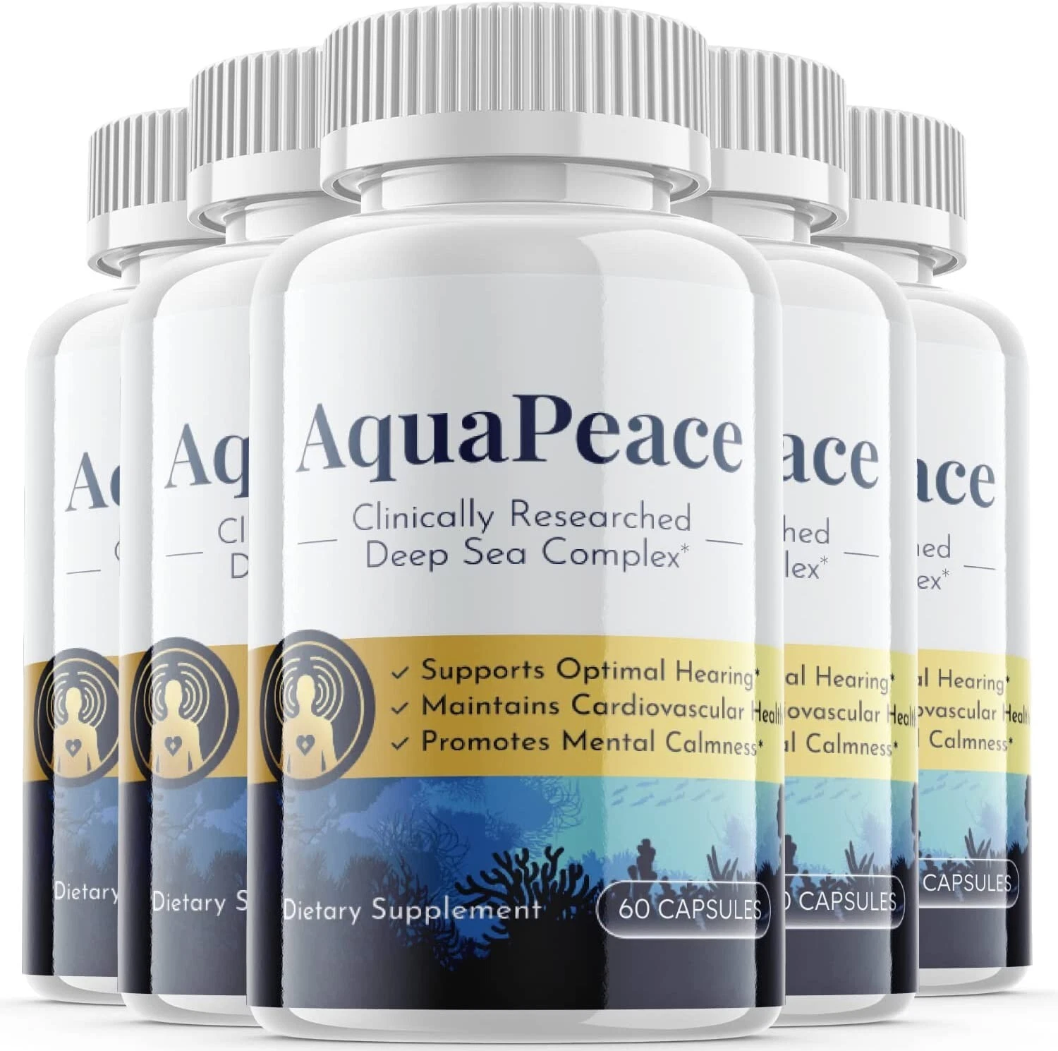 5 Pack- Aqua Peace Support Supplement Pills - Deep Sea Complex Formula-300 Pills