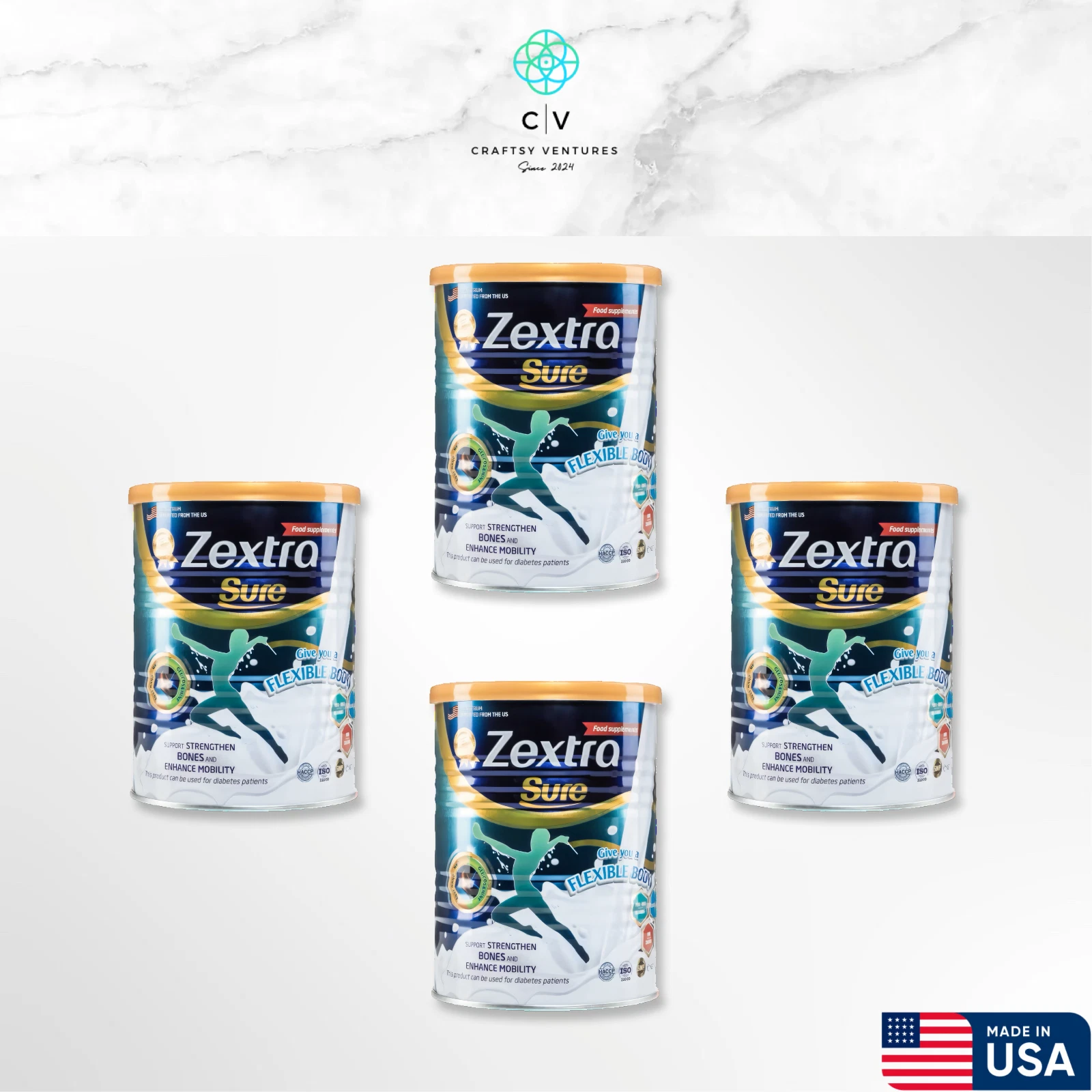 4 x Zextra Sure Milk 400g For Knee Back Pain Bone Strengthen - Express Delivery