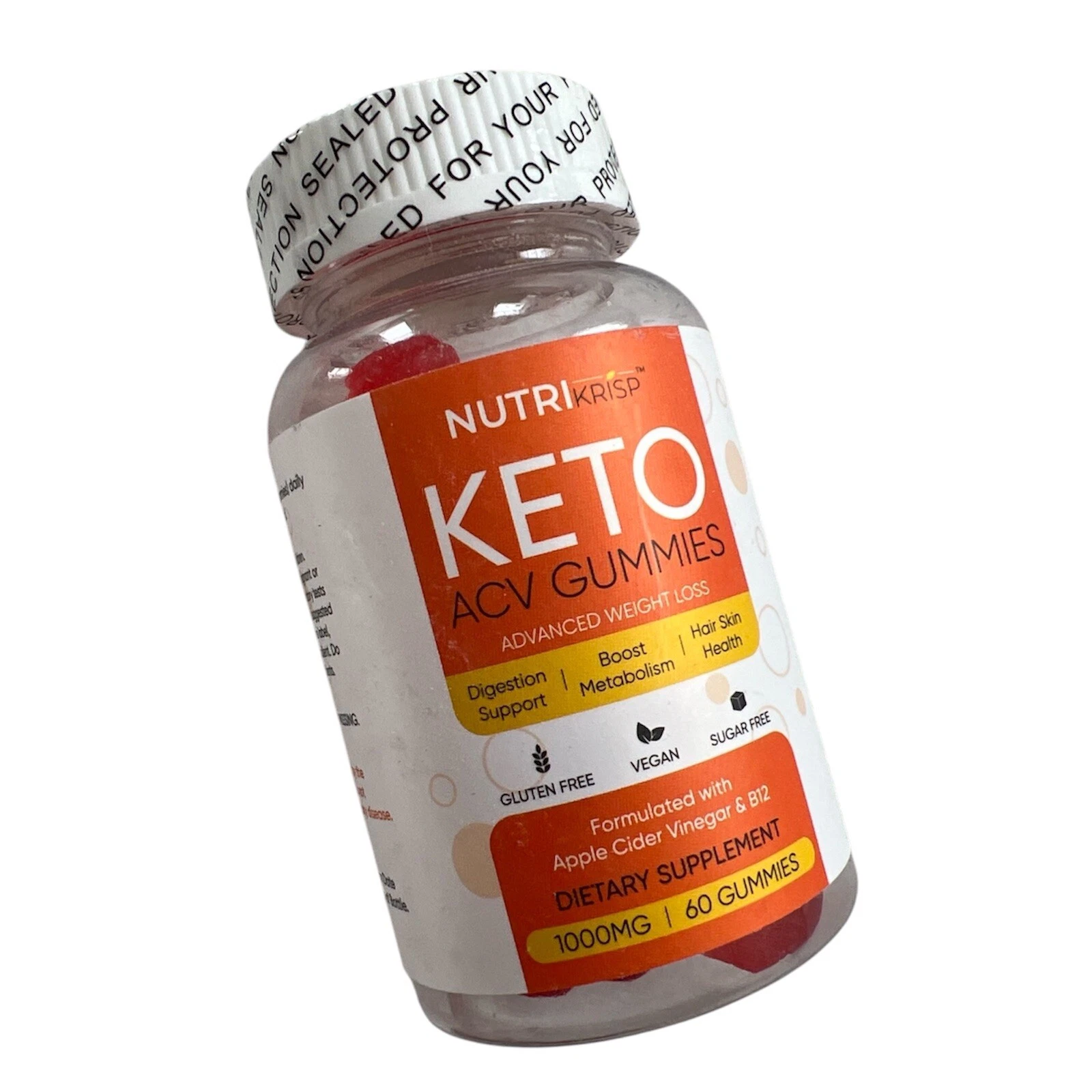 Nutri Krisp Keto ACV Gummies 1000mg Digestion Hair Skin Nails Exp 11/2025