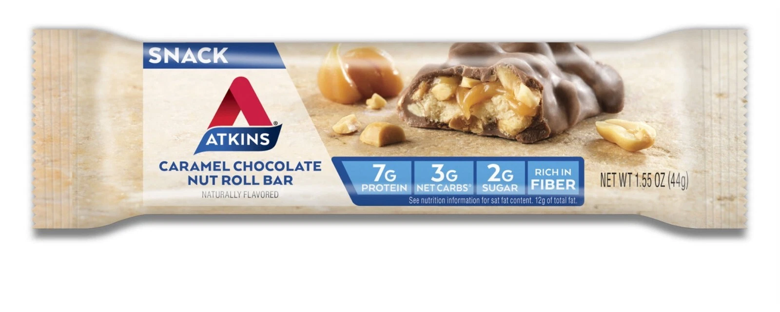 4 Pack Atkins Snack Bar, Caramel Chocolate Nut Roll, Keto Friendly, 8 Ct