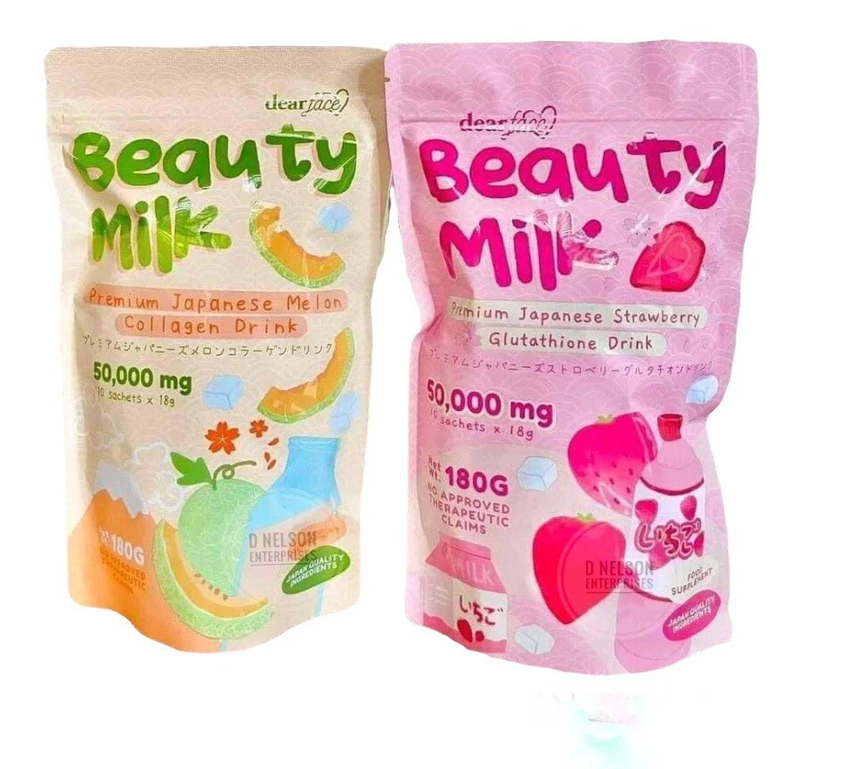2 Packs Dear Face Beauty Milk Japanese Collagen STRAWBERRY & MELON Drink