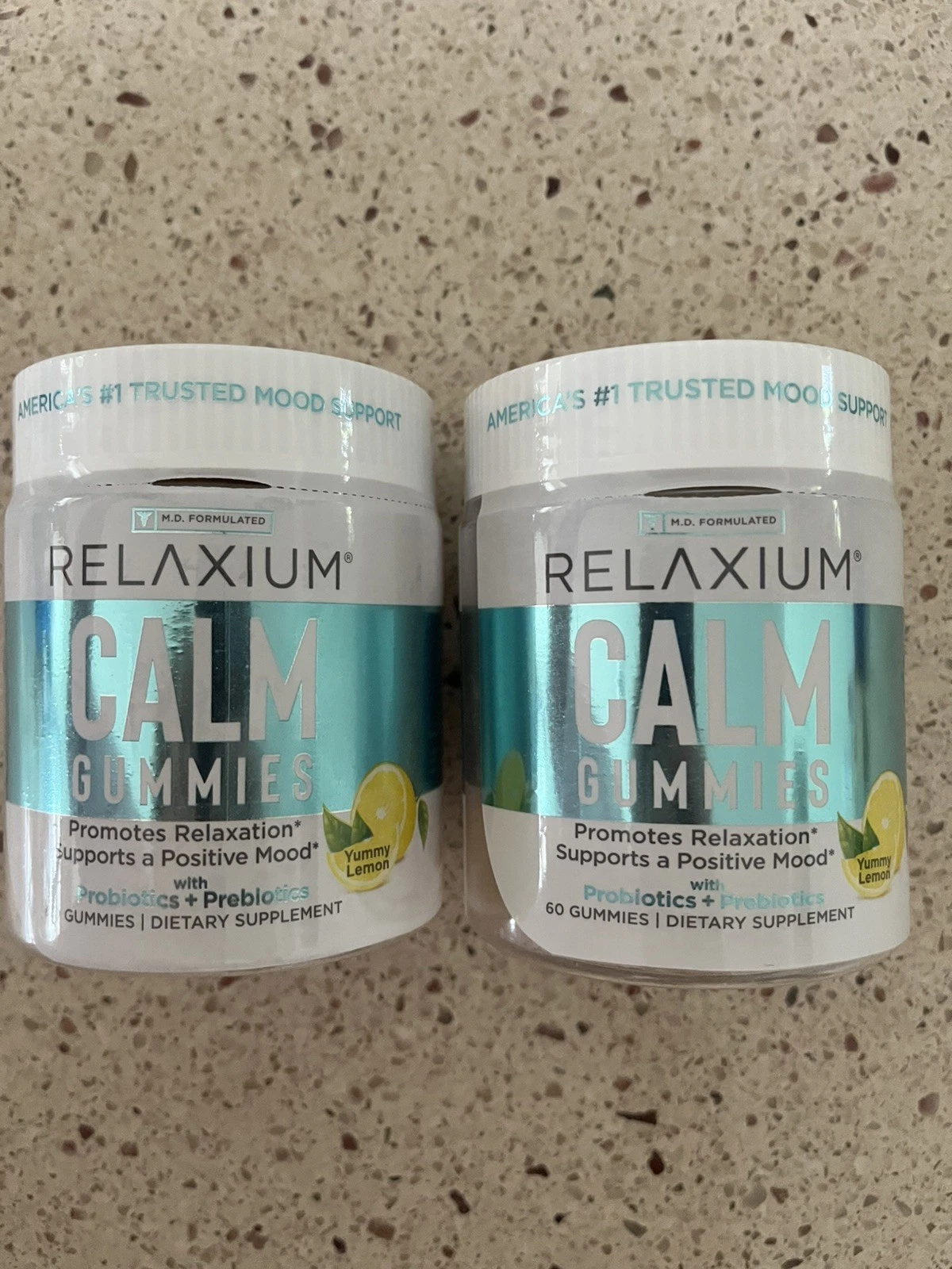 2X Relaxium Calm Gummies with Probiotics + Prebiotics Lemon 60 Count Each