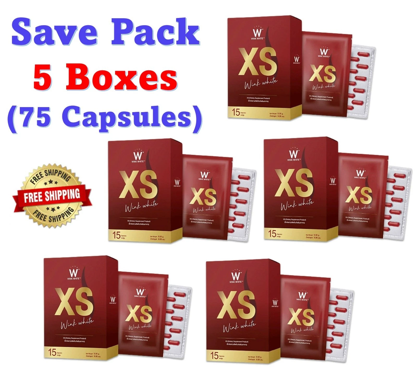 3 Boxes Wink White XS Vitamins Supplement Weight Loss Extracts Reduce Natural