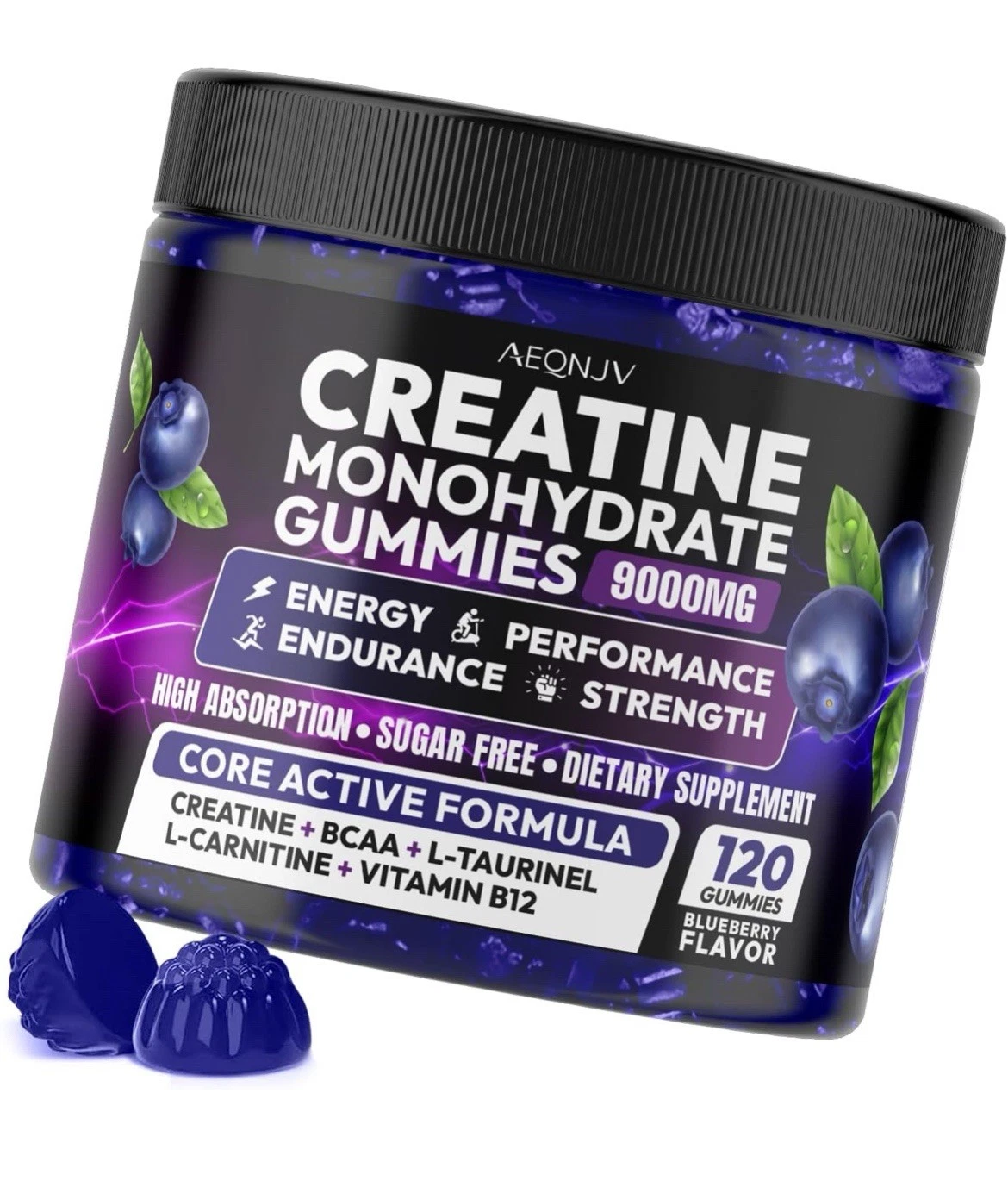 Creatine Monohydrate Gummies, Energy & Muscle Support Pre-Workout Blueberry